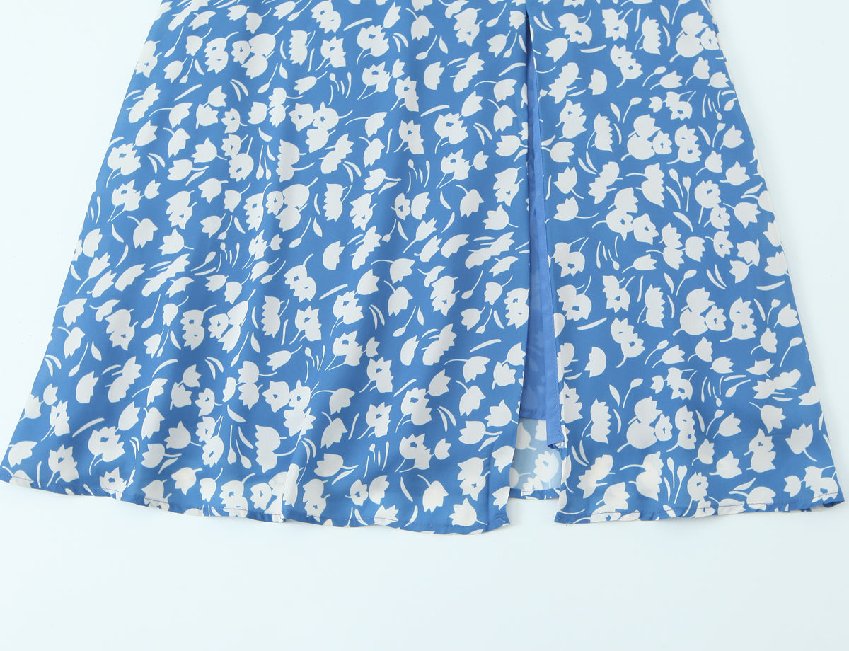 Women Summer Pastoral Printed Mini Dress A line Short Skirt Lace up Slim Chiffon Cami Dress by Ragazza