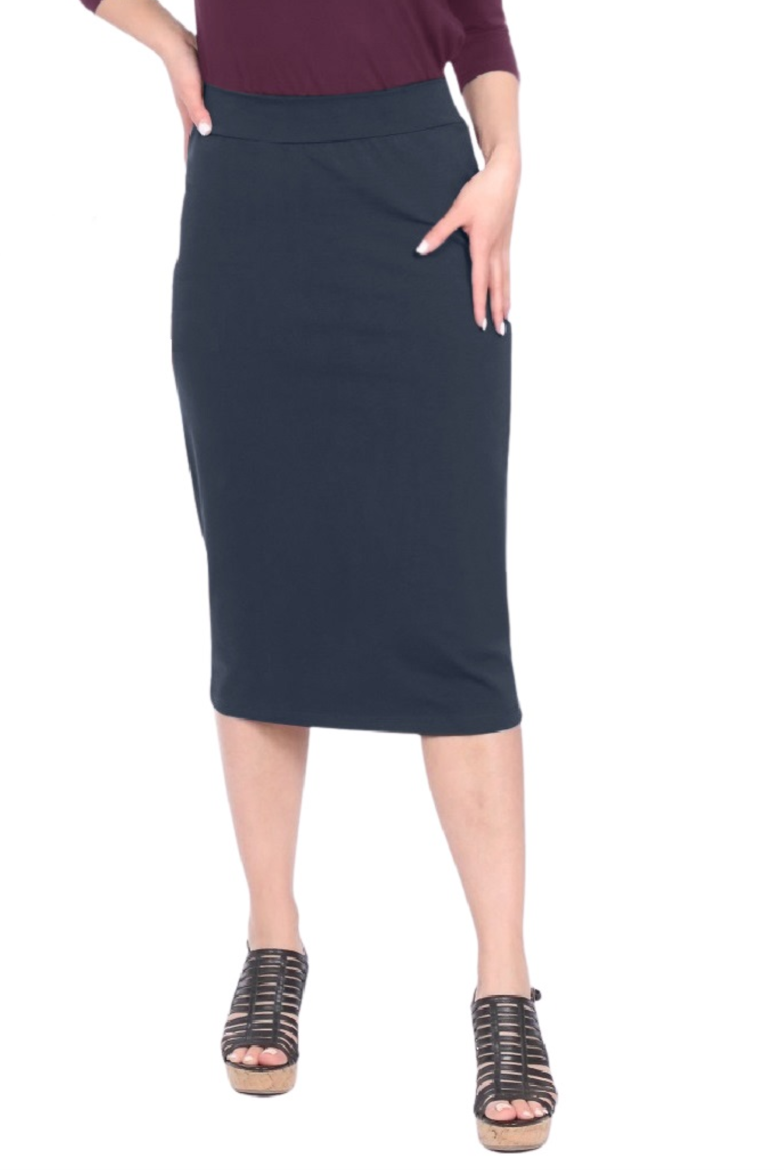 Mid-Calf Pencil Skirt in Cotton Spandex – No Slits by Kosher Casual USA