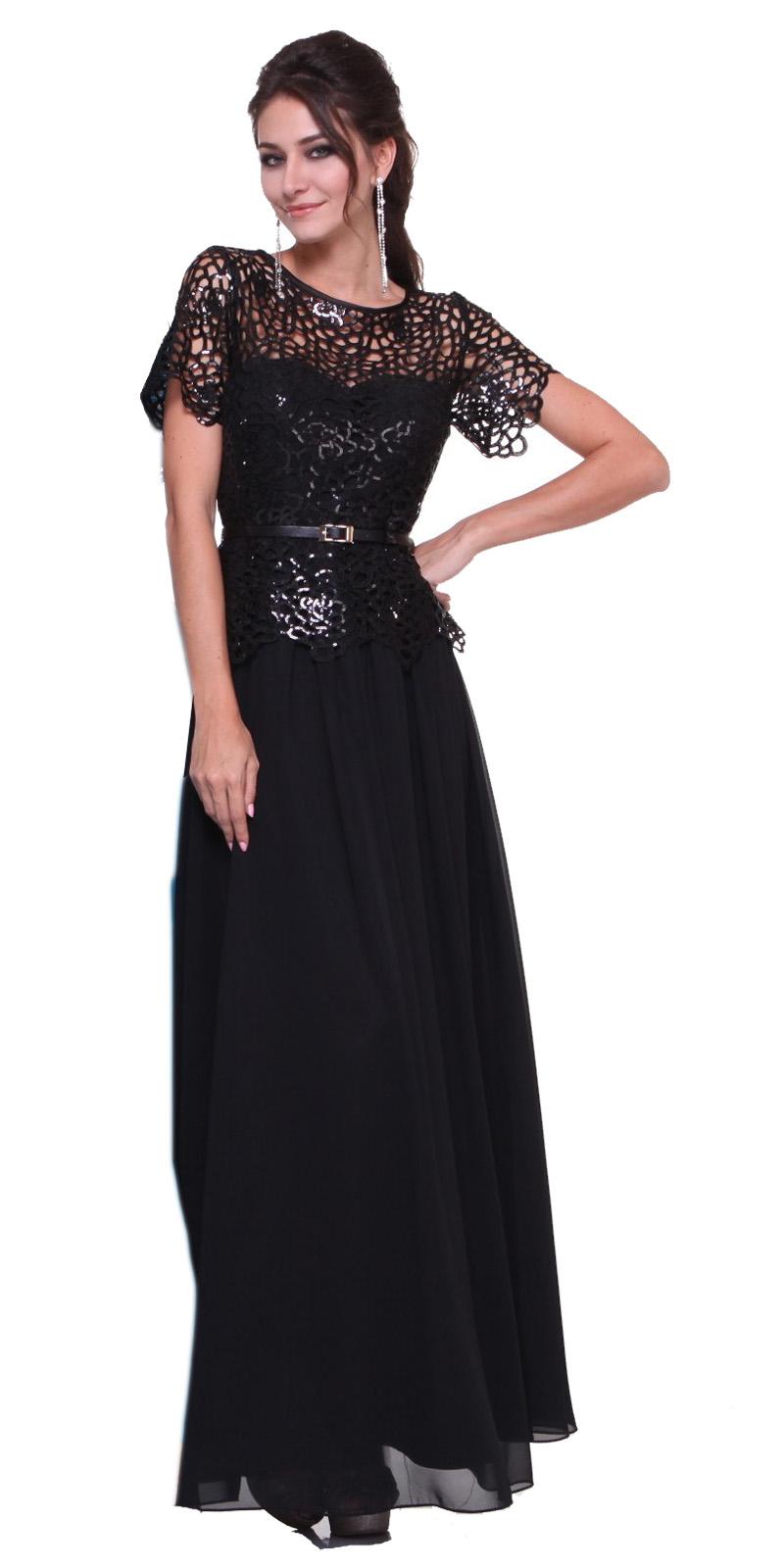 CLEARANCE - Cinderella Divine 1489 A-Line Lace Bodice Gown Short Sleeve (Size 2XL) by DiscountDressShop