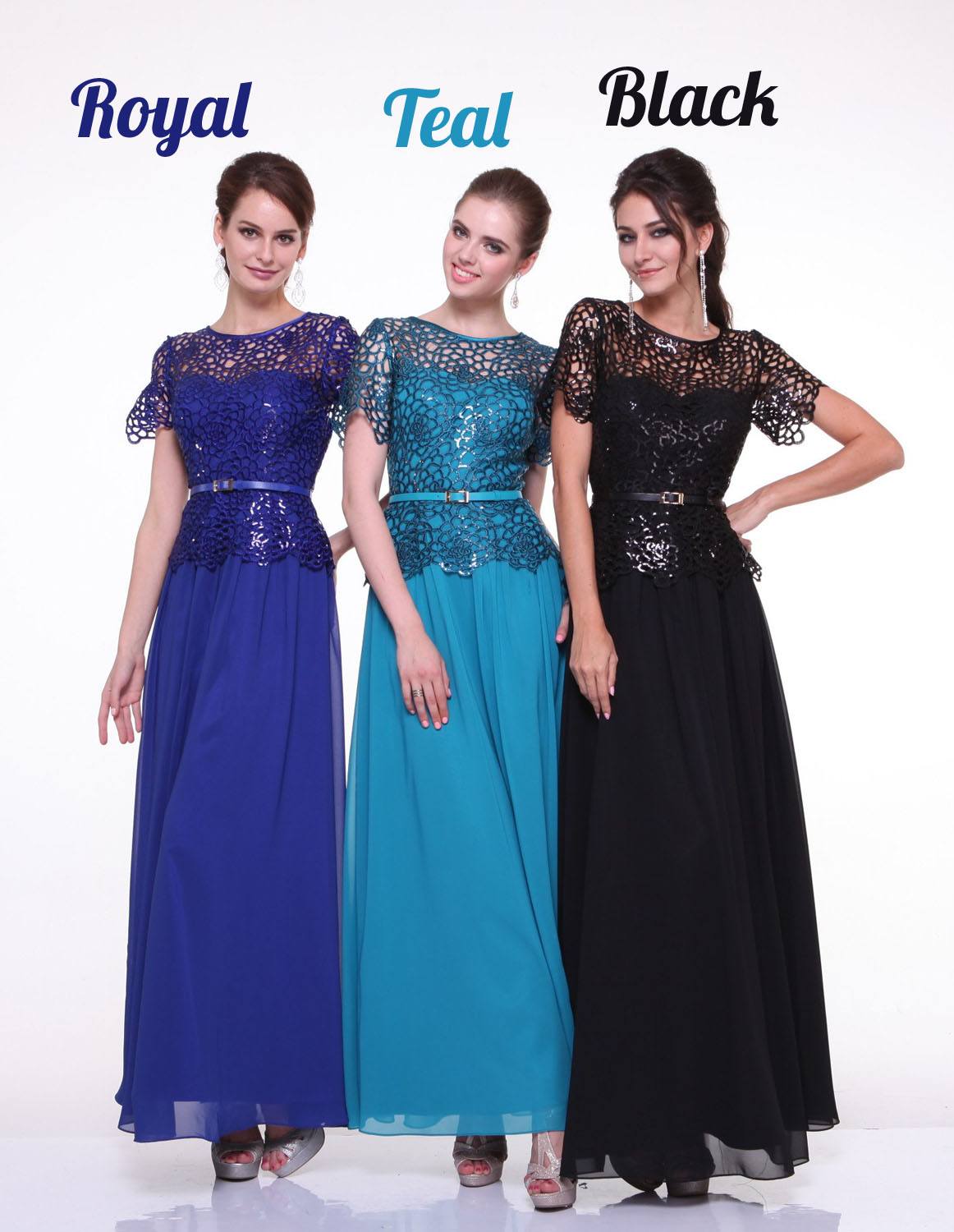 CLEARANCE - Cinderella Divine 1489 A-Line Lace Bodice Gown Short Sleeve (Size 2XL) by DiscountDressShop