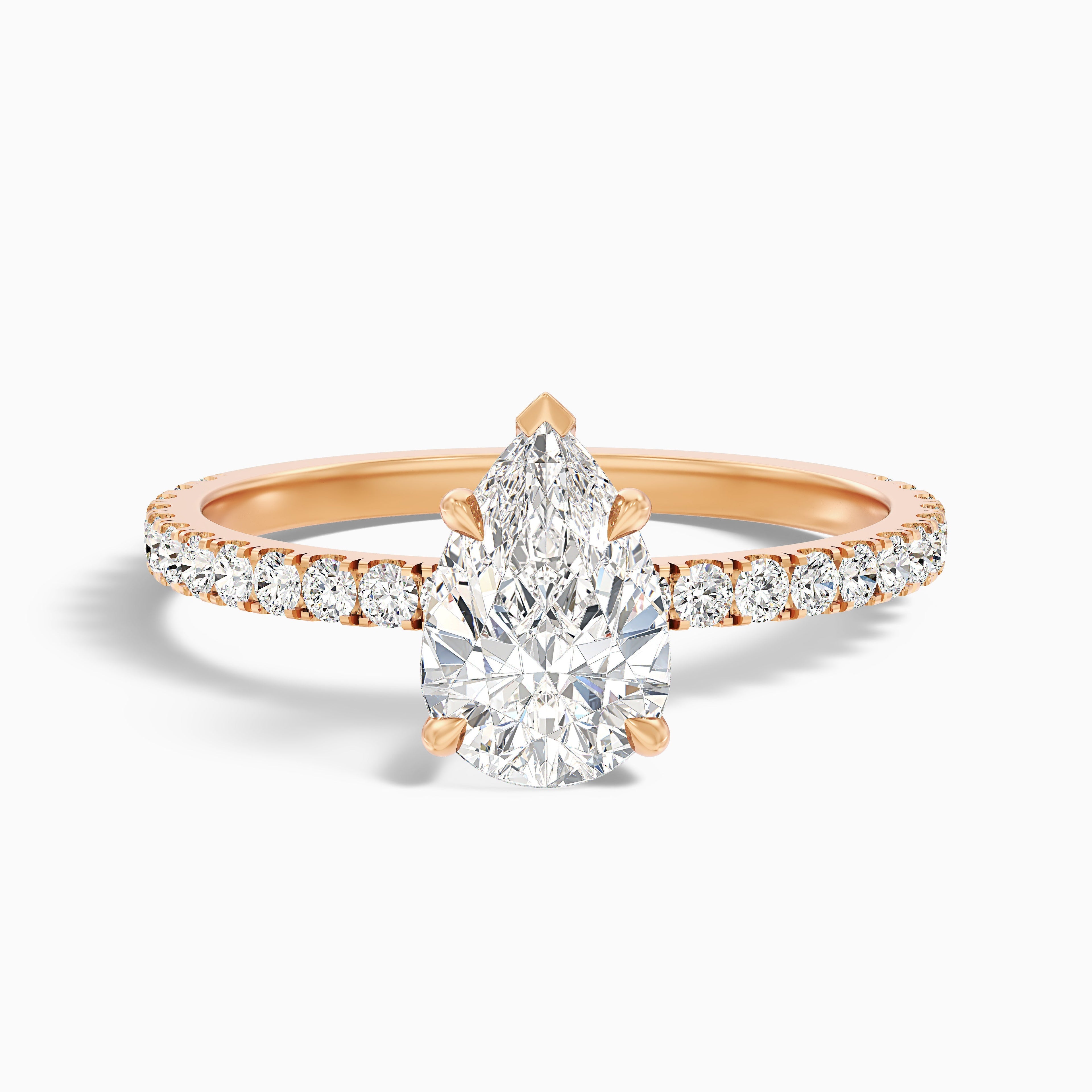 Vera 5 Carat Pear Cut Side Stone Pave Lab Grown Diamond Ring in 18k White Gold