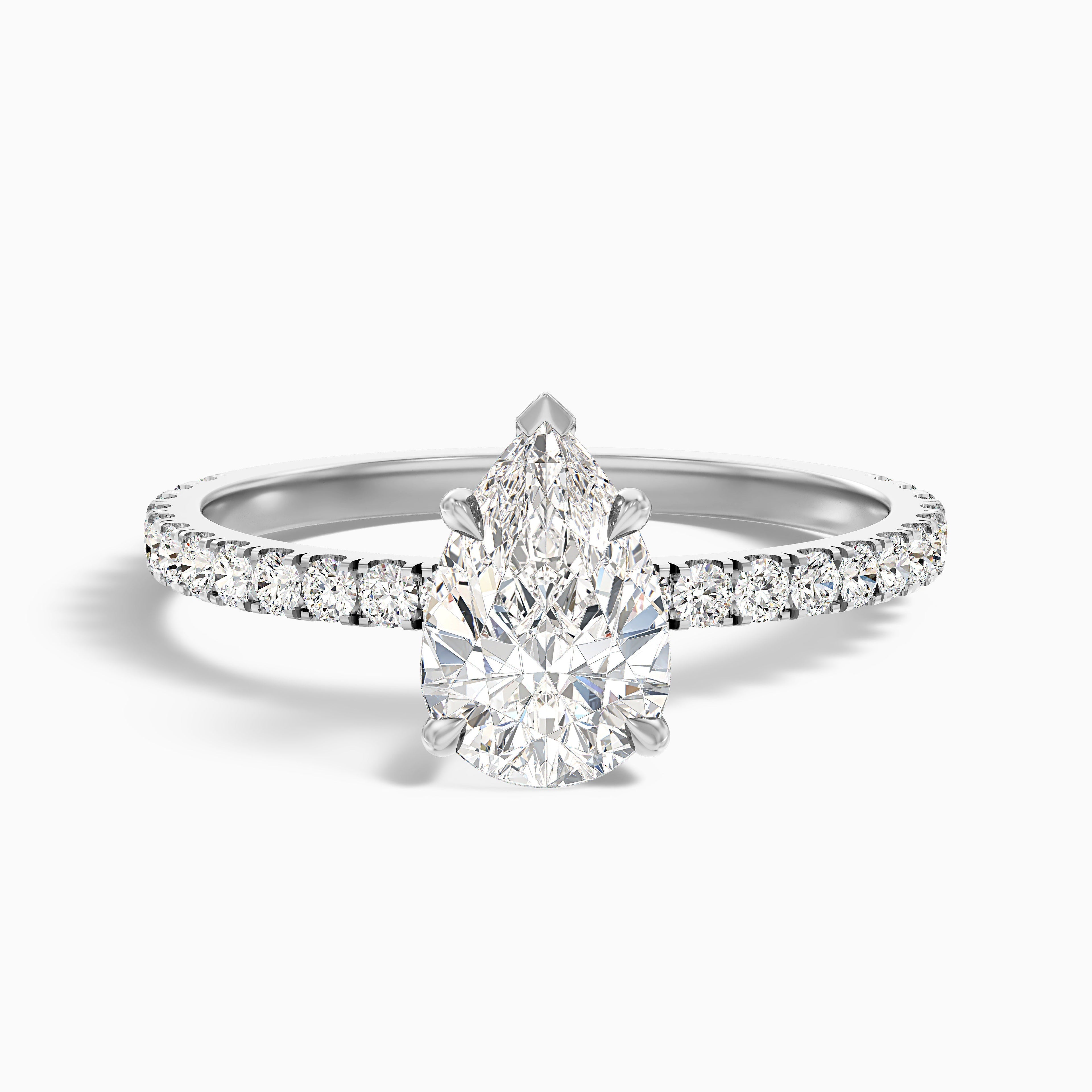 Elva 3.5 Carat Pear Cut Side Stone Pave Moissanite Diamond Ring in 10k White Gold