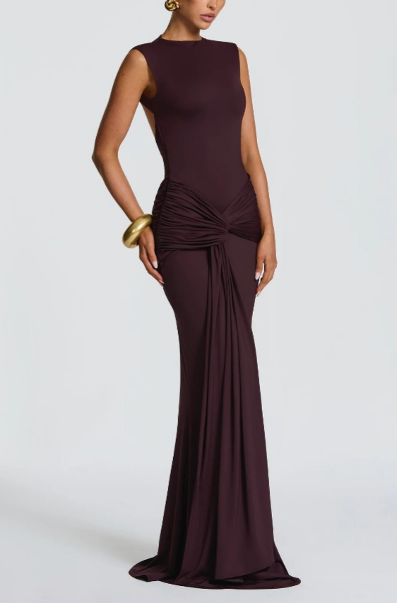 Women Clothing Summer Irregular Asymmetric Slim Fit Ruched round Neck Sleeveless Dress by Ragazza