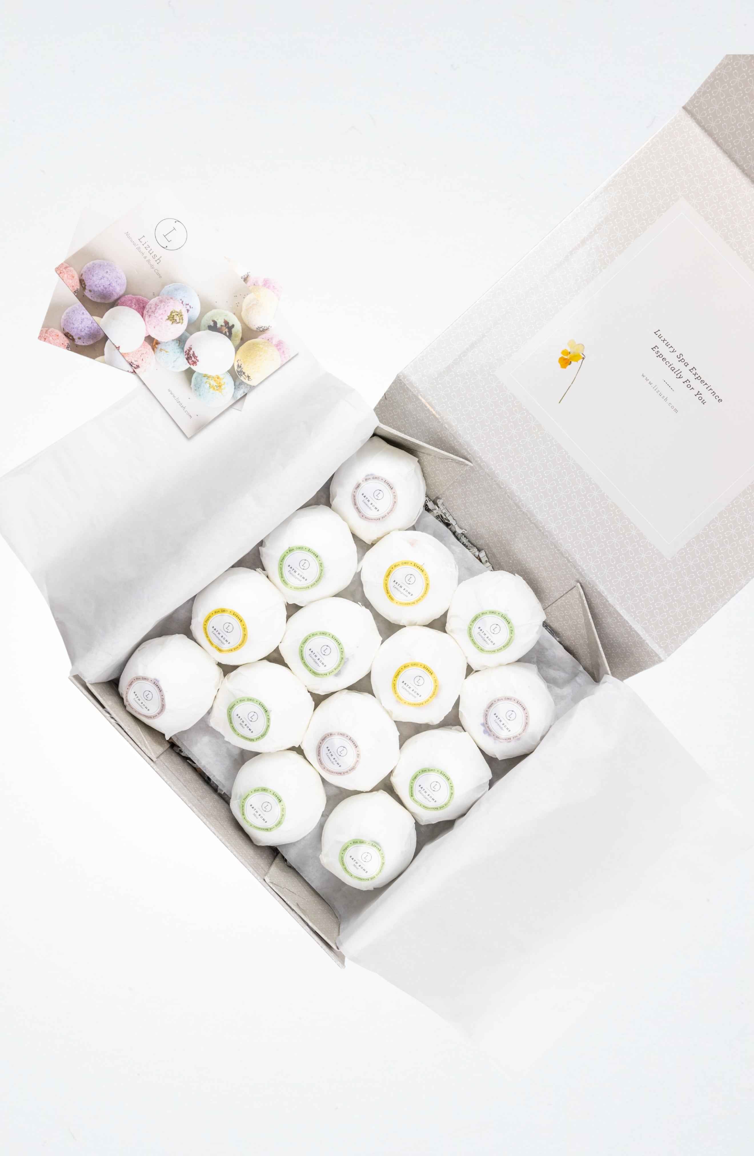 Bath Bombs Gift Box, Set of 14 Big 100% Natural Relaxing Bath Bombs by Lizush