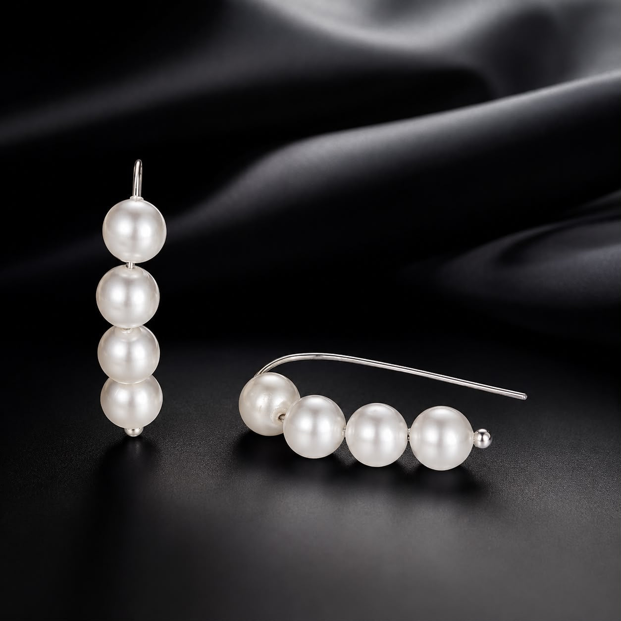 925 Sterling Silver White Gold Plated Earrings with Quality Shell Pearl, 2.1*0.5cm for Women DestGlow