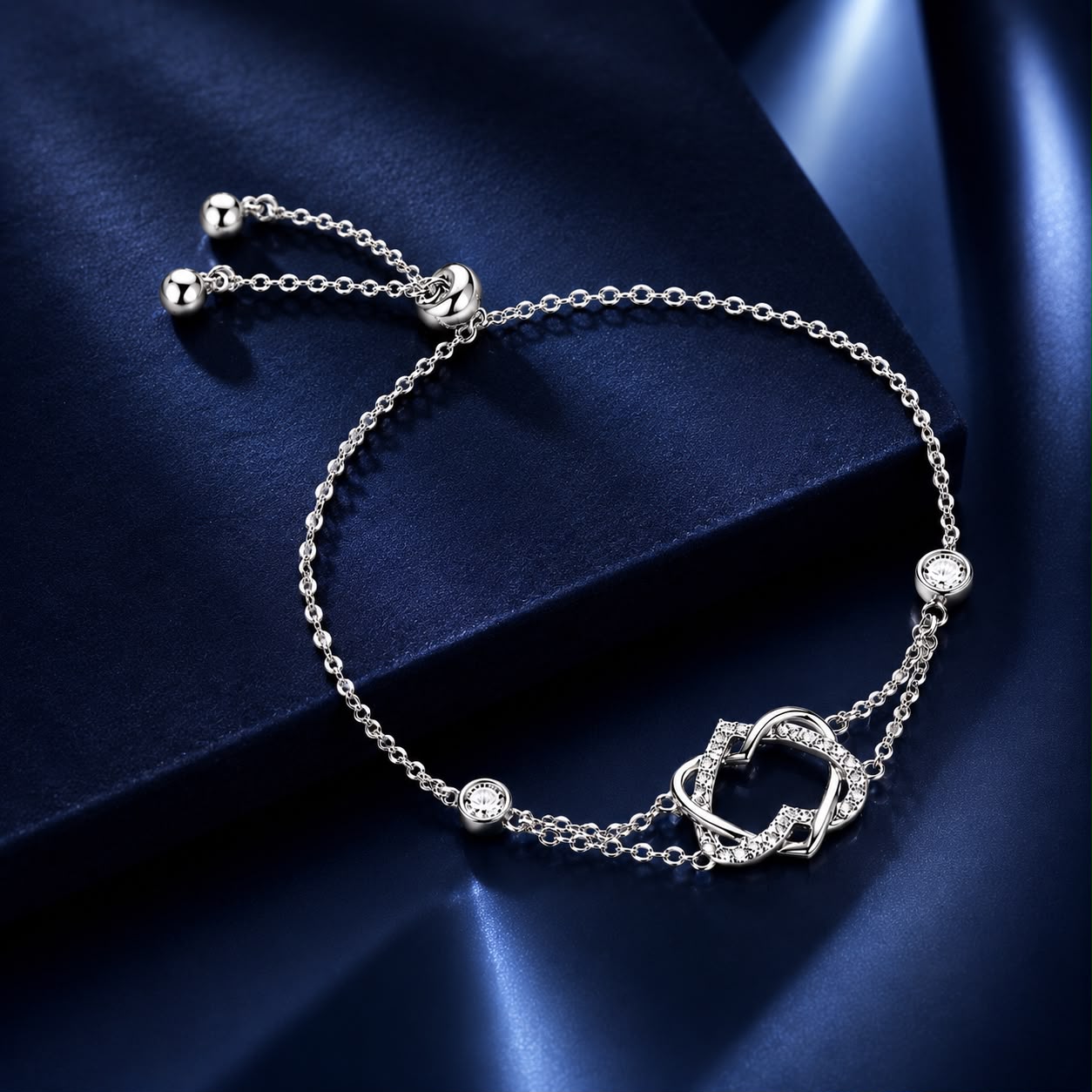 925 Sterling Silver Heart Shaped Bracelet 22CM for Women DestGlow