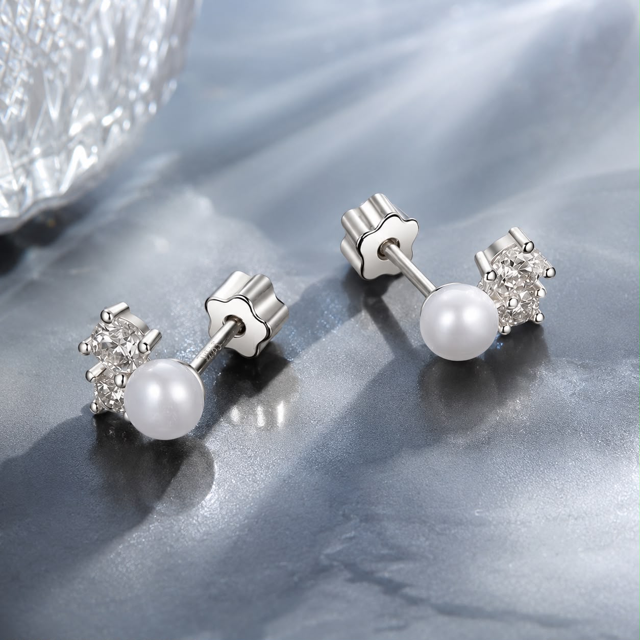 925 Sterling Silver 0.1 Carat Moissanite and Pearl Earrings for Women DestGlow