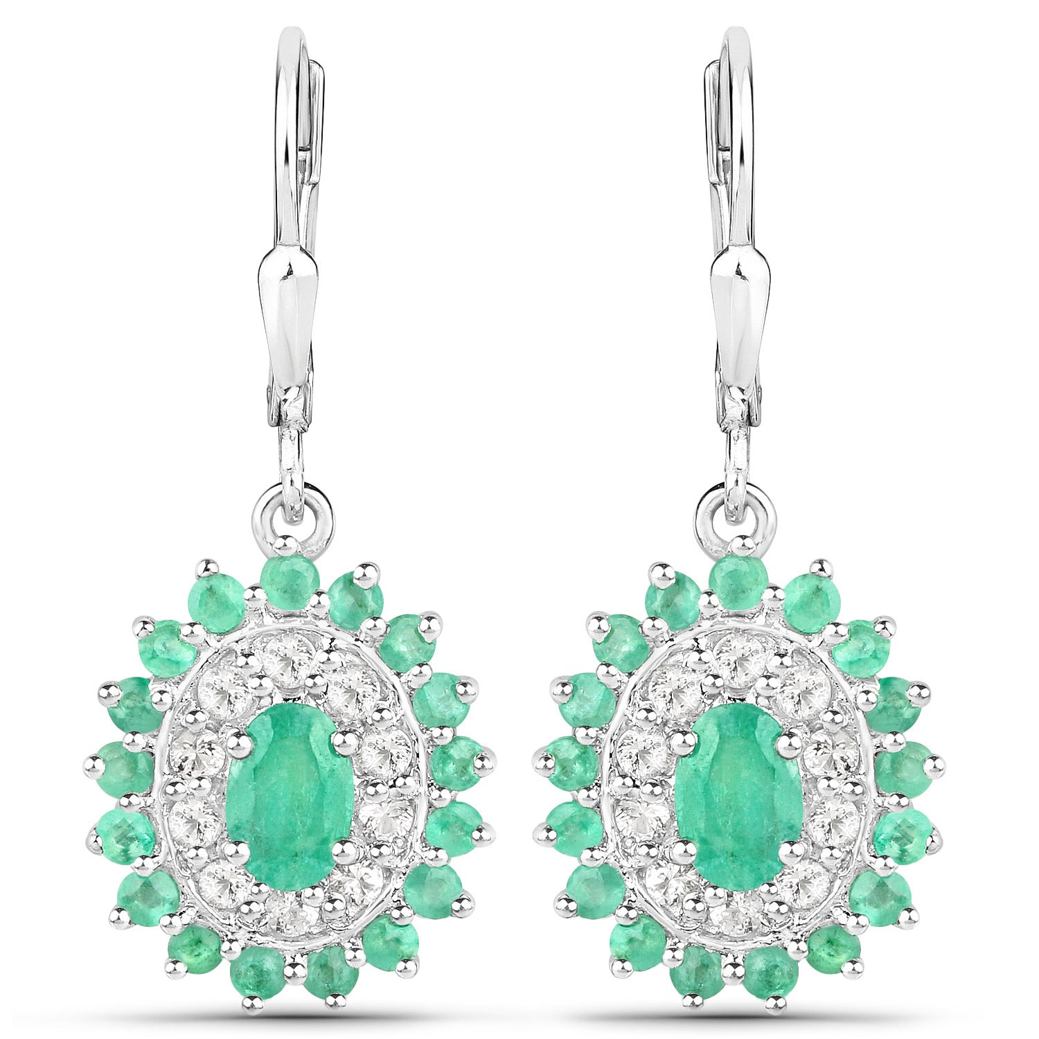 6.53 Carat Genuine Zambian Emerald and White Topaz .925 Sterling Silver 3 Piece Jewelry Set (Ring, Earrings, and Pendant w/ Chain) by Bids.com