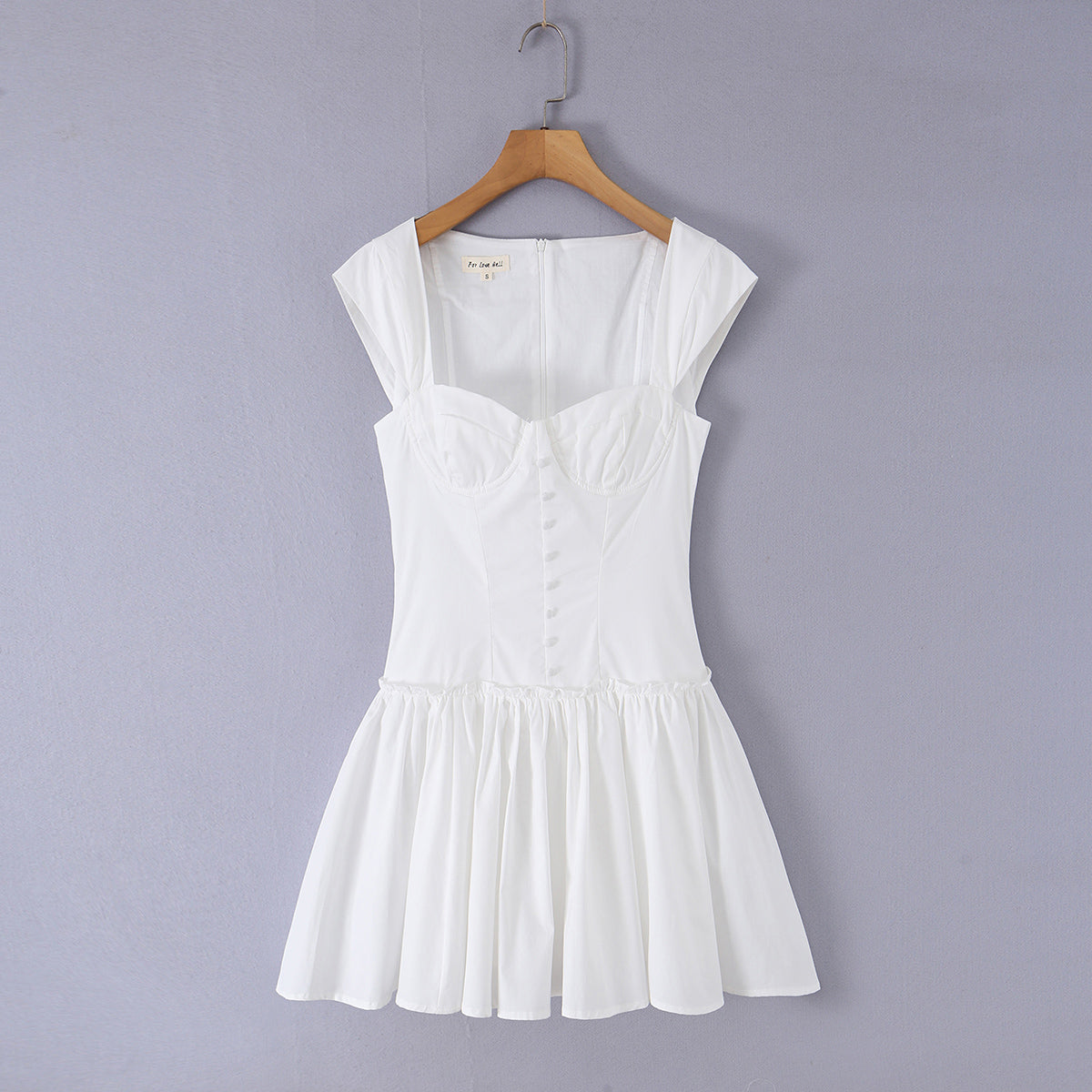 Sweet Romantic Gentle First Love Slim White Dress Design Square Neck Cinched Pettiskirt Dress by Ragazza