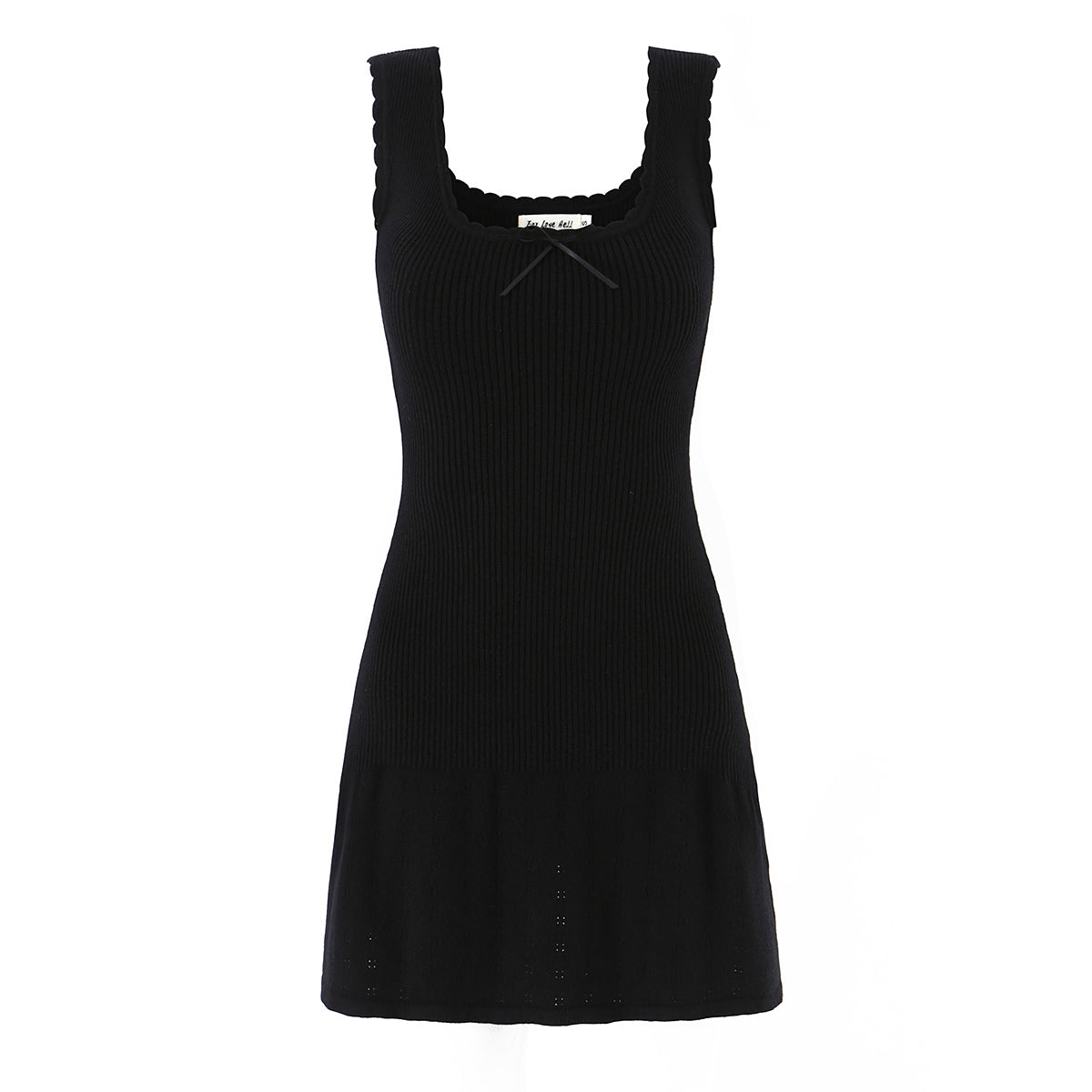 Summer Women French Sexy Bowknot Decoration Wave Edge Slim Stretch Knitted Solid Color Dress by Ragazza