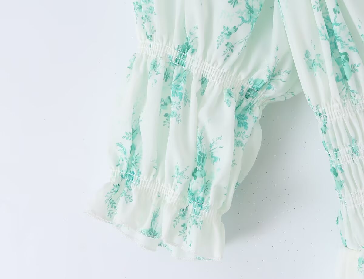 Summer Small Floral Drawstring Lace Scoop Smocking Tight Waist Dress by Ragazza