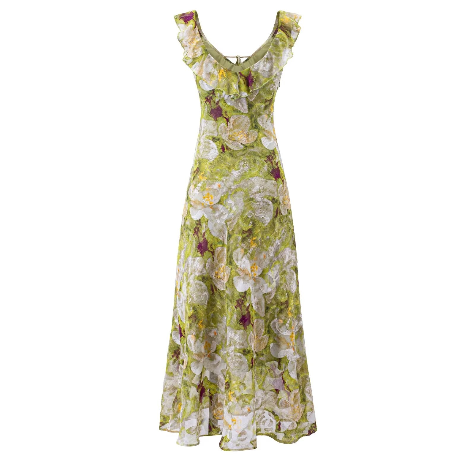 Summer Vintage Fresh Romantic Seaside Vacation Flounced Hem Floral Maxi Dress Slim Fit Dress by Ragazza