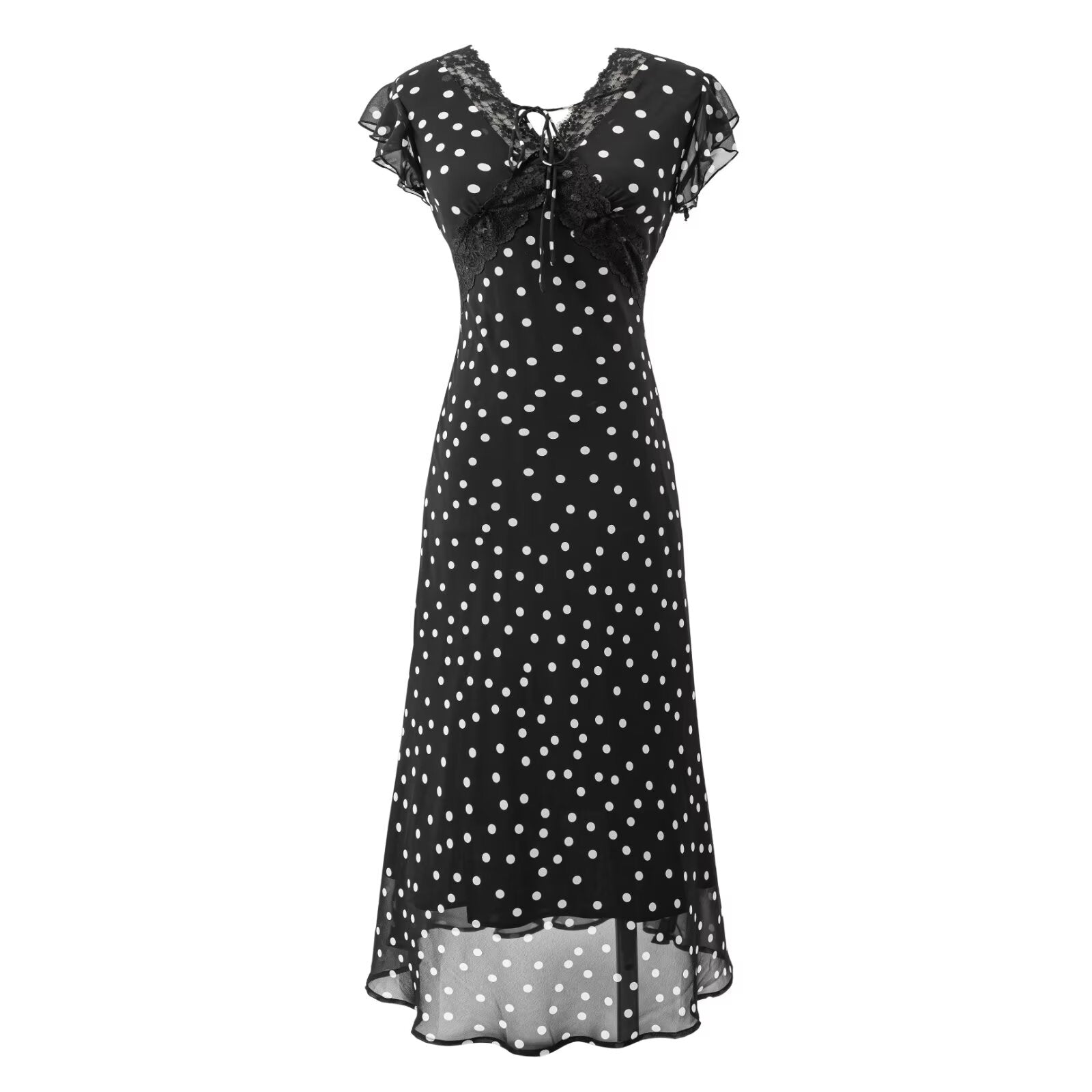Summer Atmosphere Lace Stitching Vacation Floral Dress Flying Sleeves Slim Dress by Ragazza