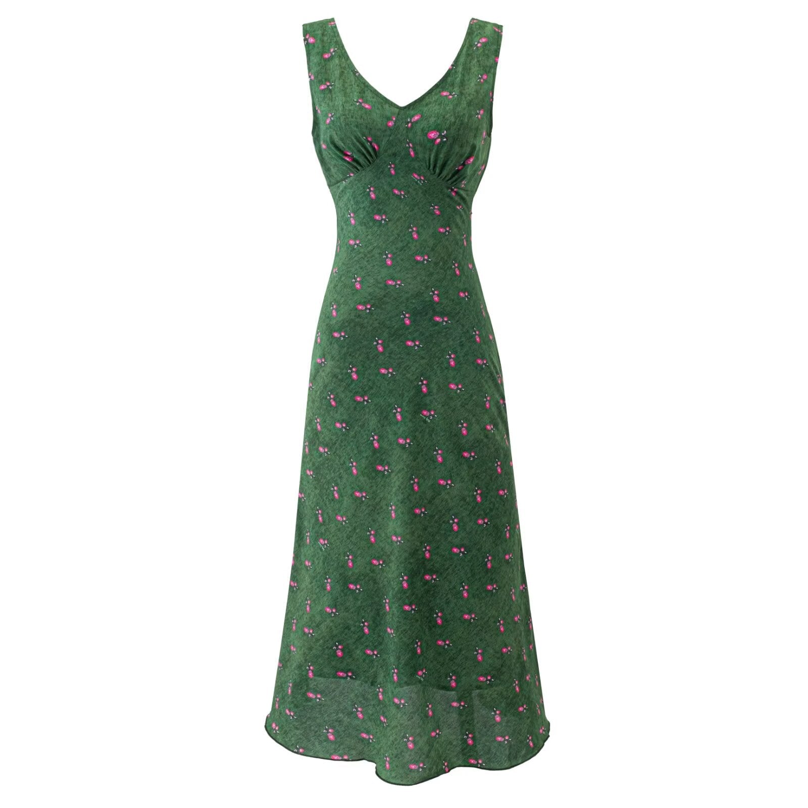 Summer Romantic Fresh Seaside Vacation Floral Dress Slim Fit Slimming V Neckline Dress by Ragazza