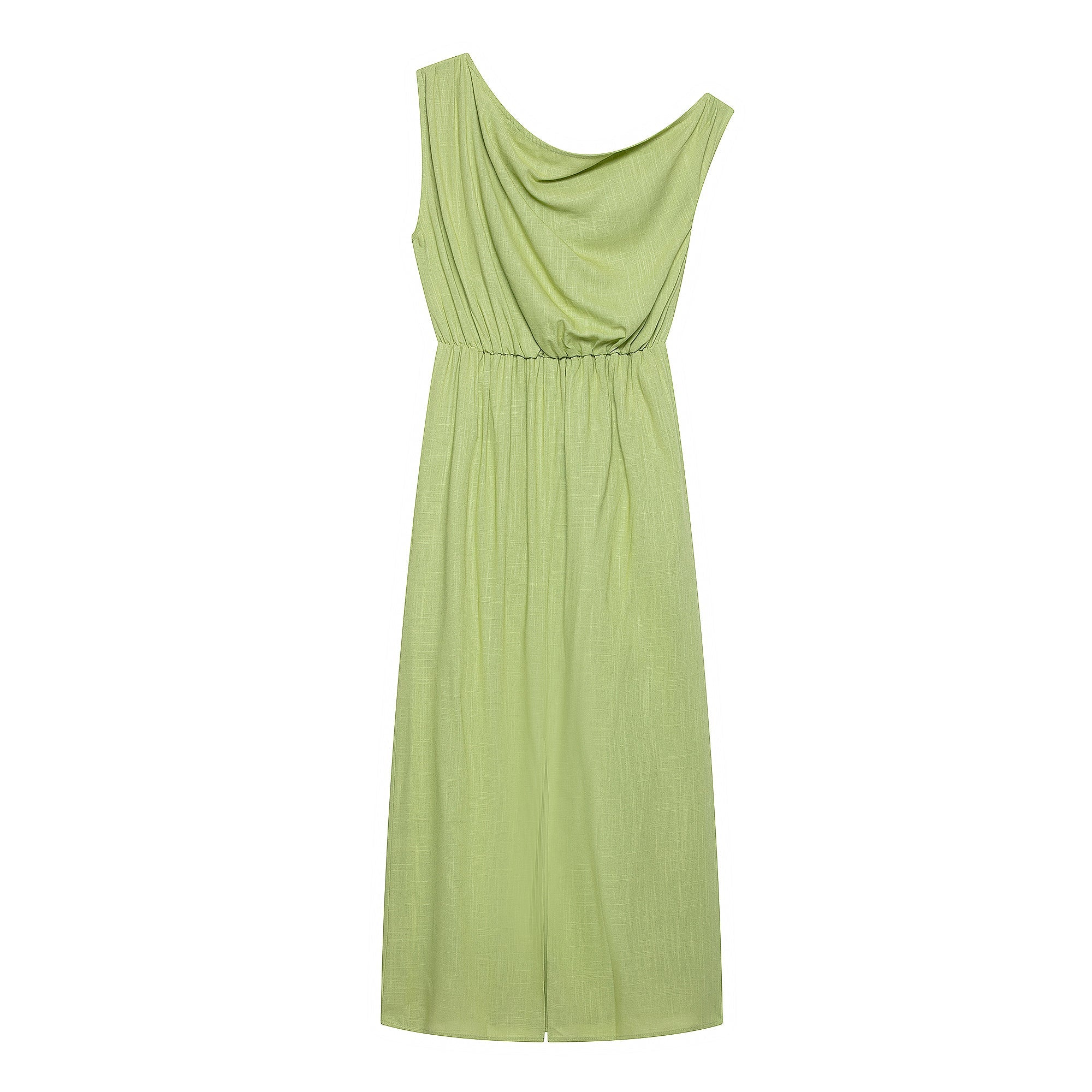 Women Slanted Shoulder One Shoulder Sleeveless Waist Cinching Long Dress by Ragazza