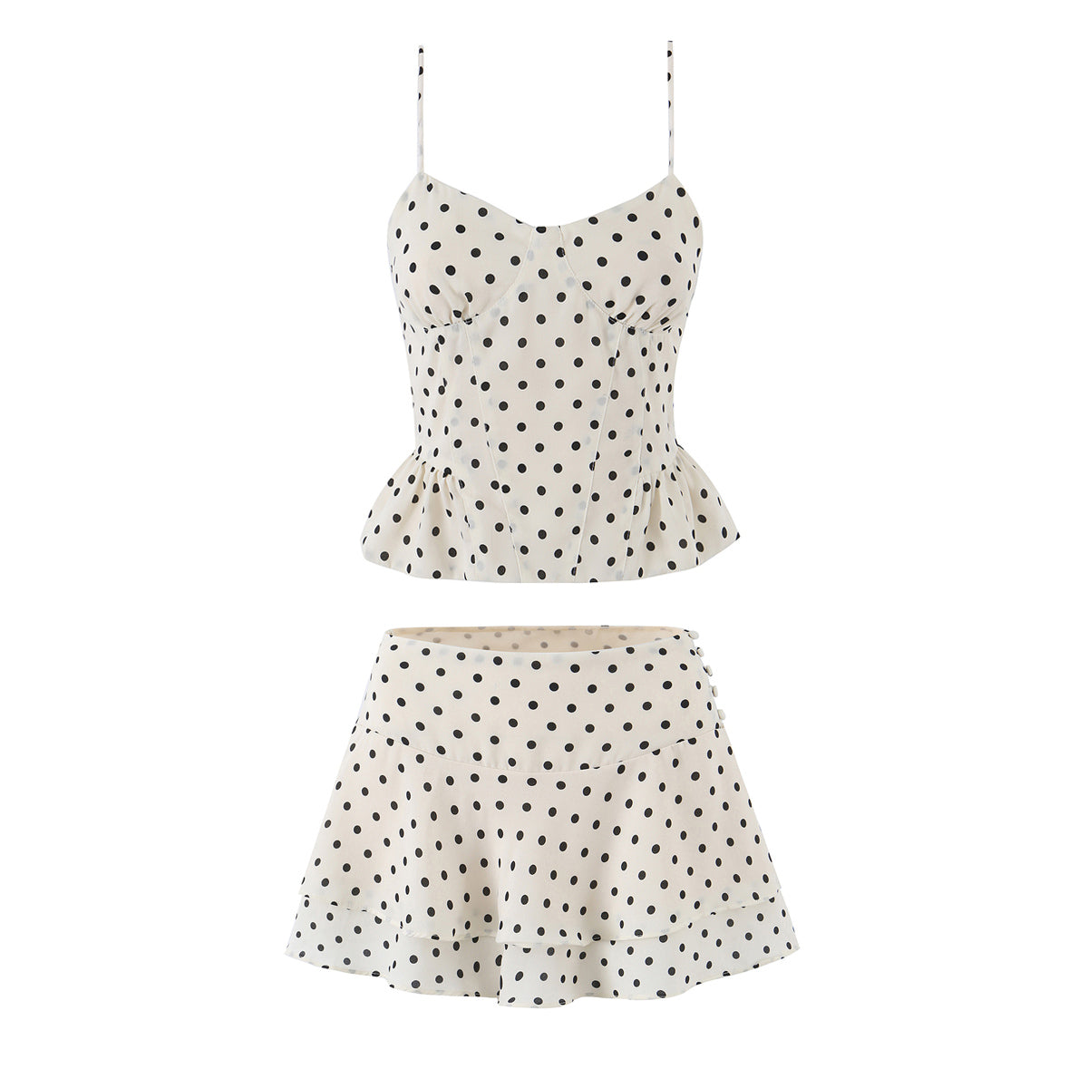Sexy Polka Dot Brace Top Elegant Slim Fit Bandage Dress Lotus Leaf Skirt Sexy Two Piece Set for Women by Ragazza