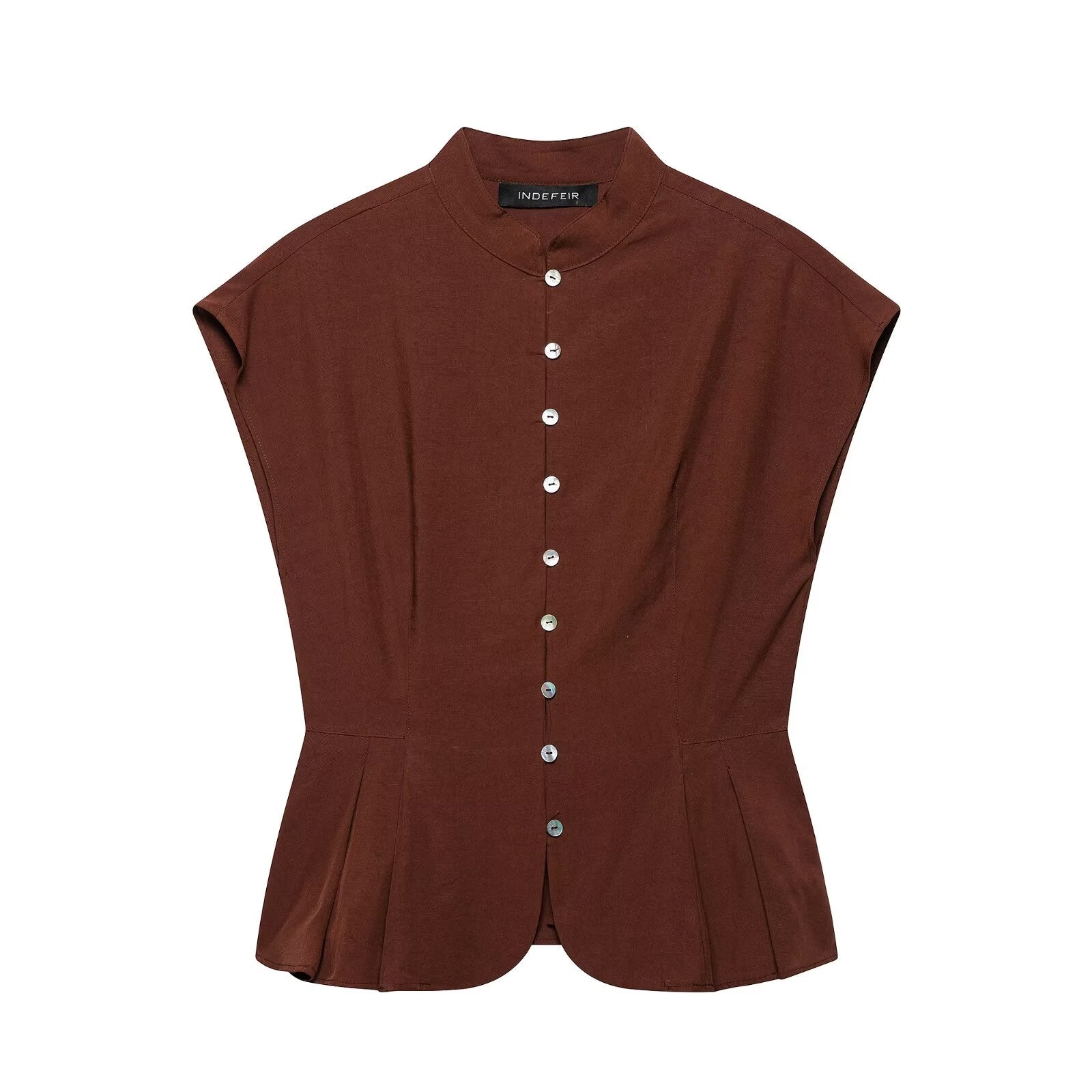 Spring Autumn Graceful Fashionable Women Sleeveless Turtleneck Short Hem Pleated Top by Ragazza
