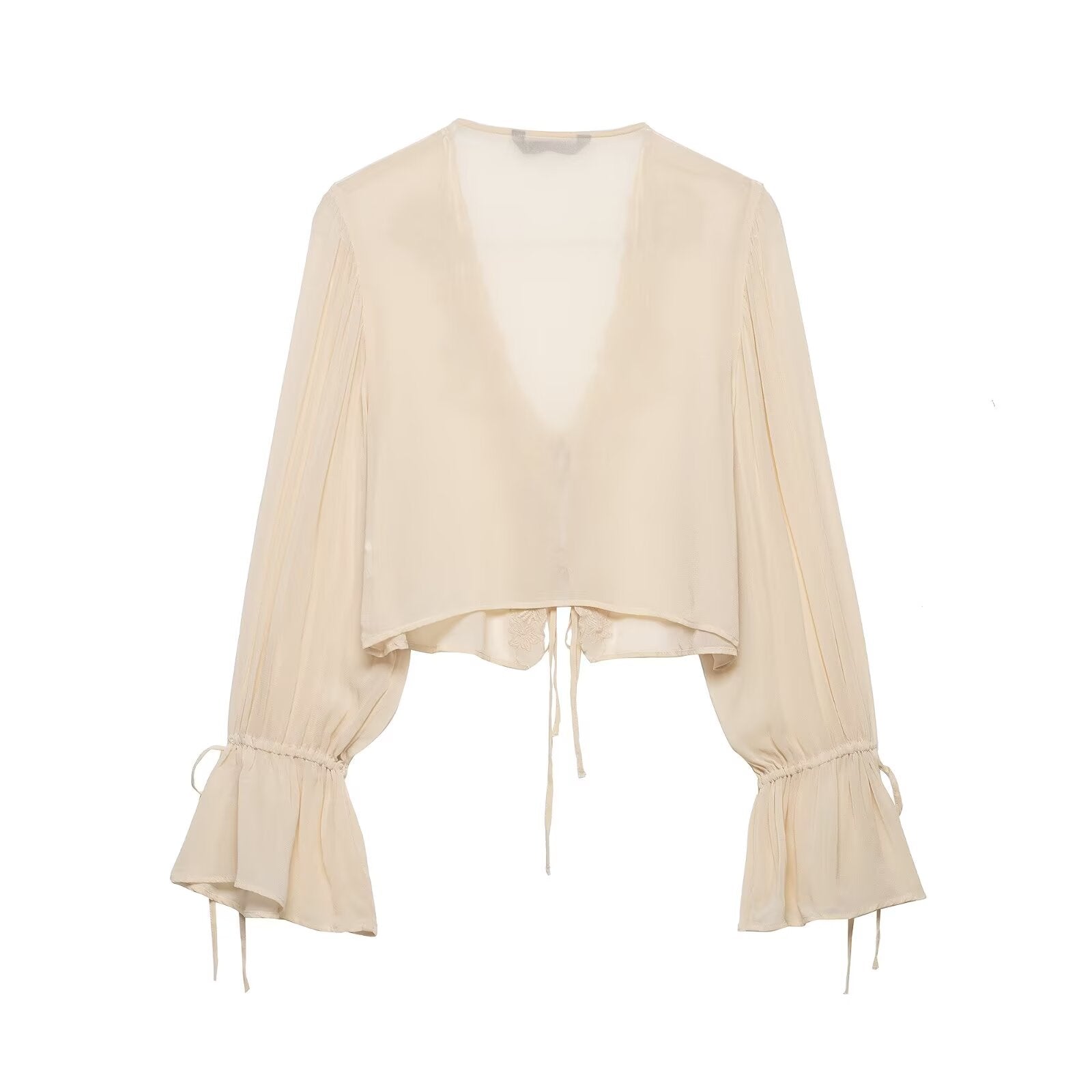 Women Clothing Summer Long Sleeve V neck Lace up Embroidered Shirt Top Women by Ragazza