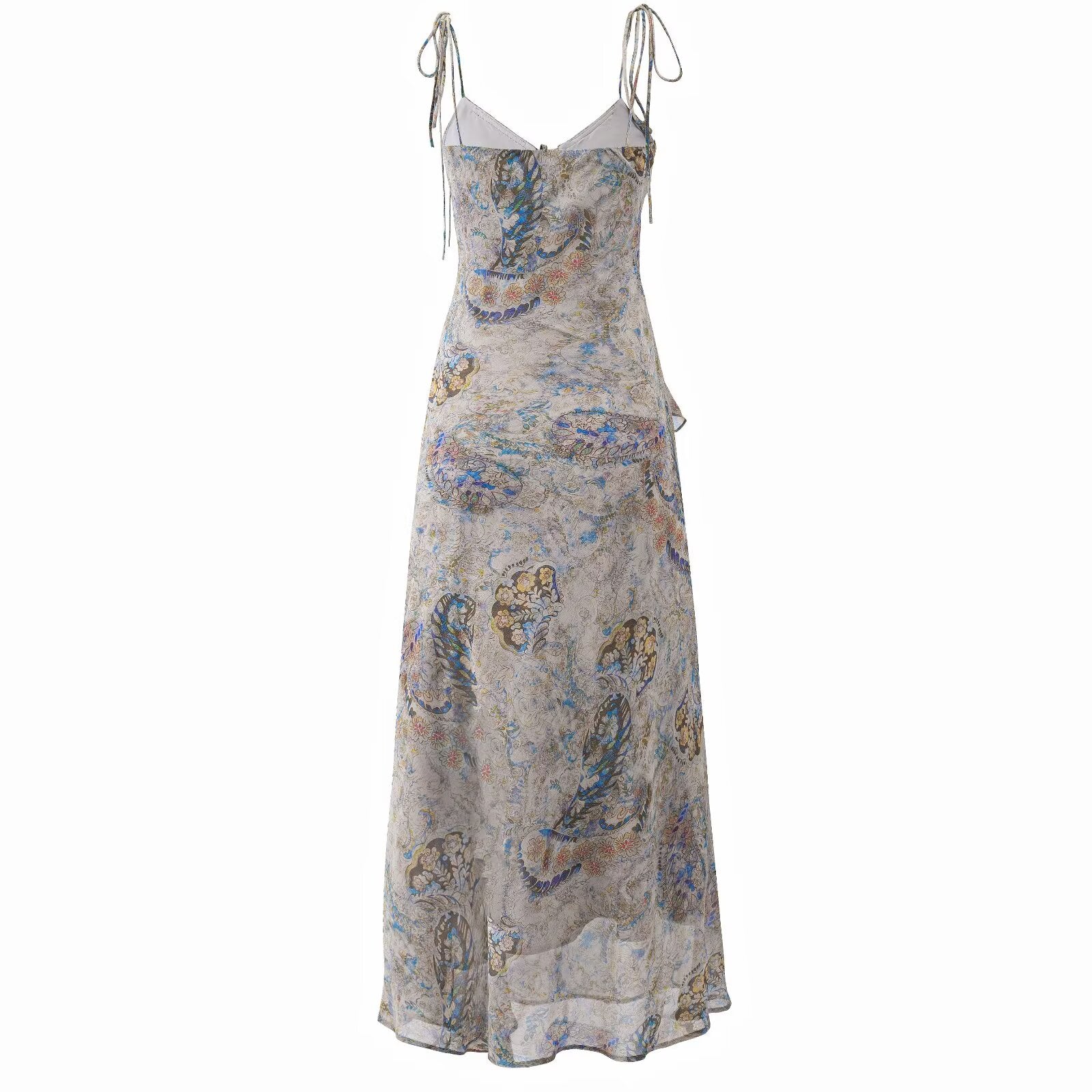 Super Nice Summer Gentle Retro Ruffled Floral Dress Seaside Vacation Strap Dress by Ragazza