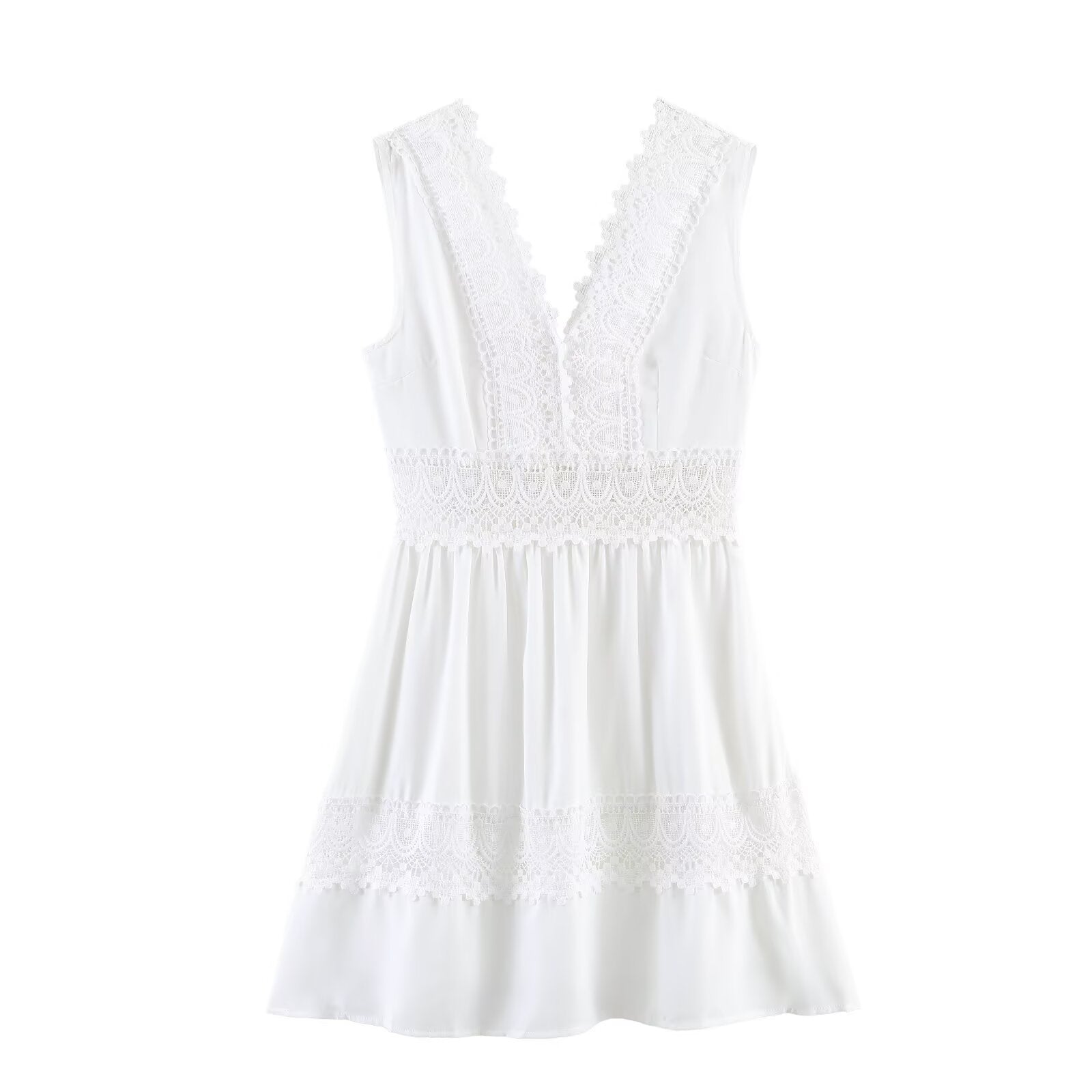 Summer Slim Waist Lace Short Stitching Dress by Ragazza
