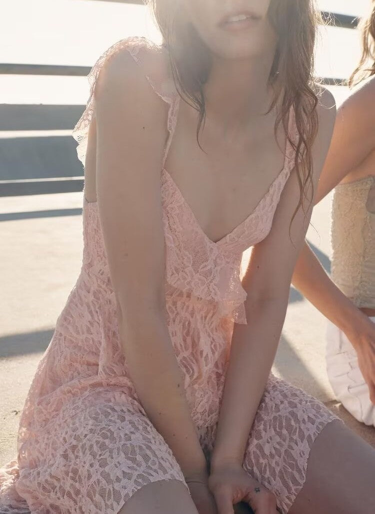 Women Clothing Laminated Decoration Lace Dress DestGlow