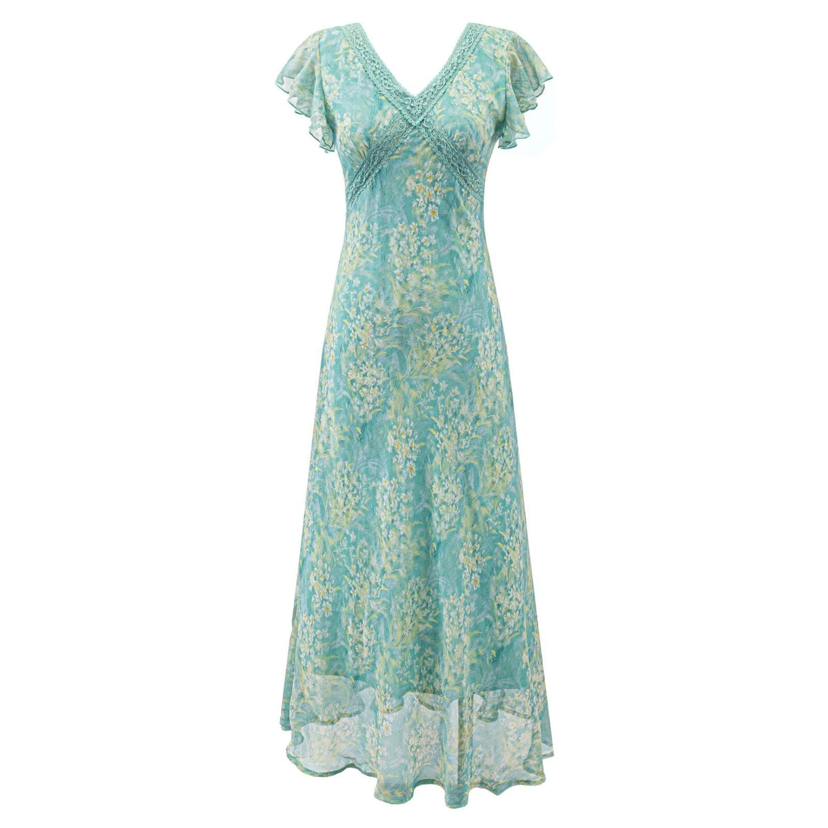 Women Clothing Summer Smoke Purple Ning Dress French Floral Flying Sleeve Dress Women Lace V neck Dress DestGlow