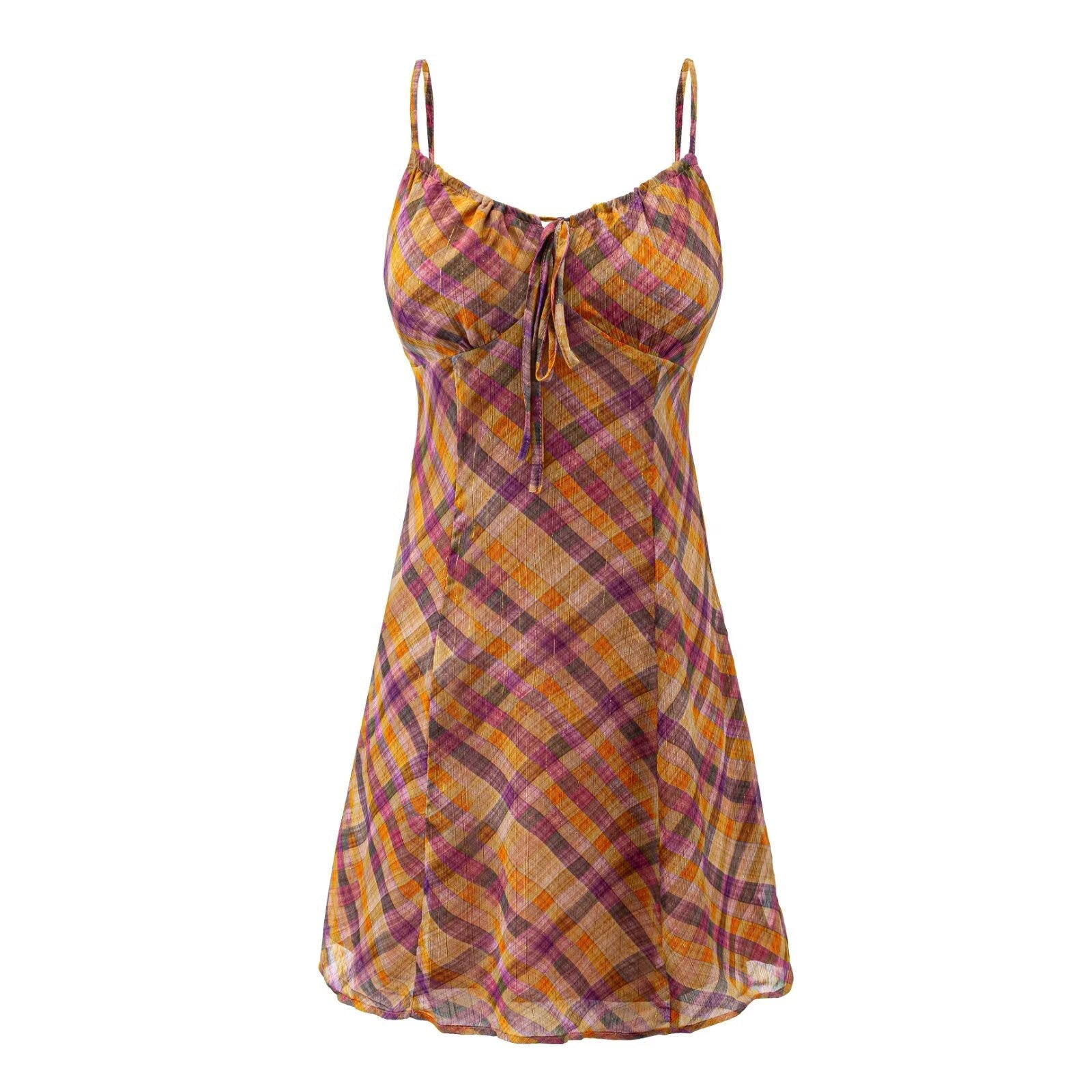 Girl Spicy Girl Plaid Strap Dress Women Summer French Sexy Slimming Beam Waist Holiday Short Dress DestGlow
