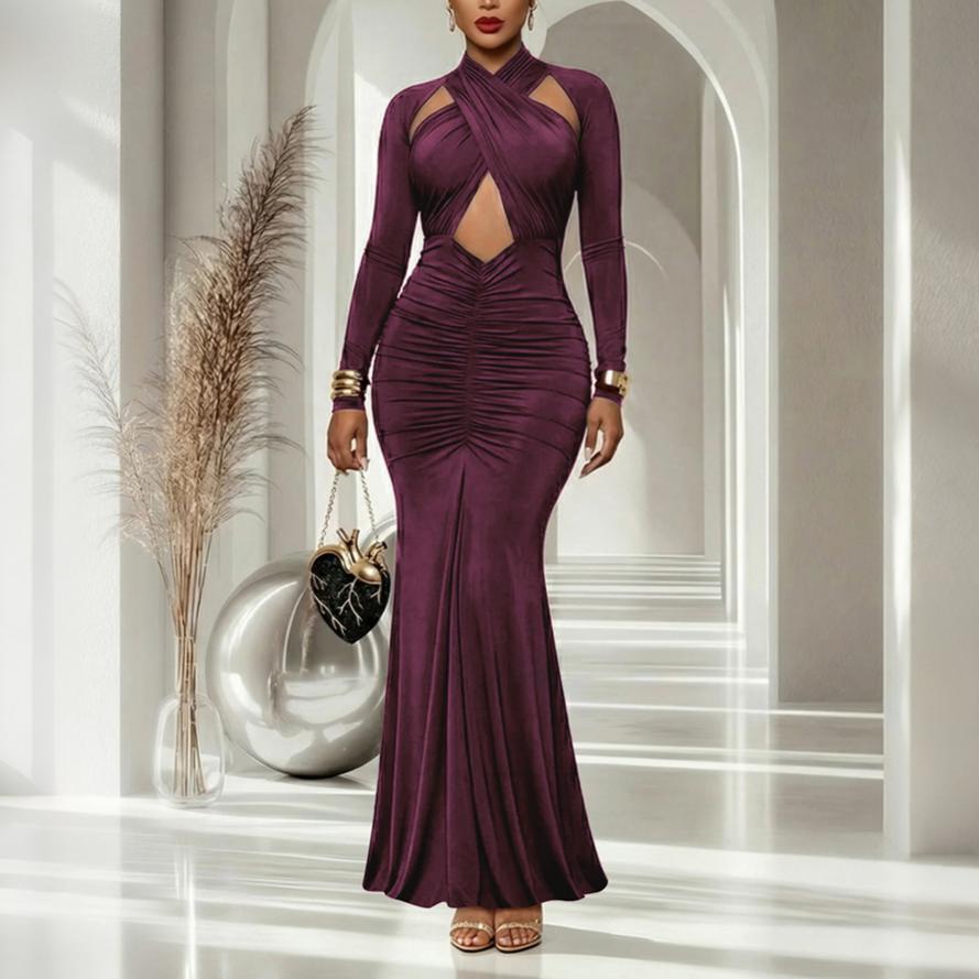Slim Fit Long Sleeve Narrow Dress Sexy Bandeau Dress Slimming Dinner Dress DestGlow