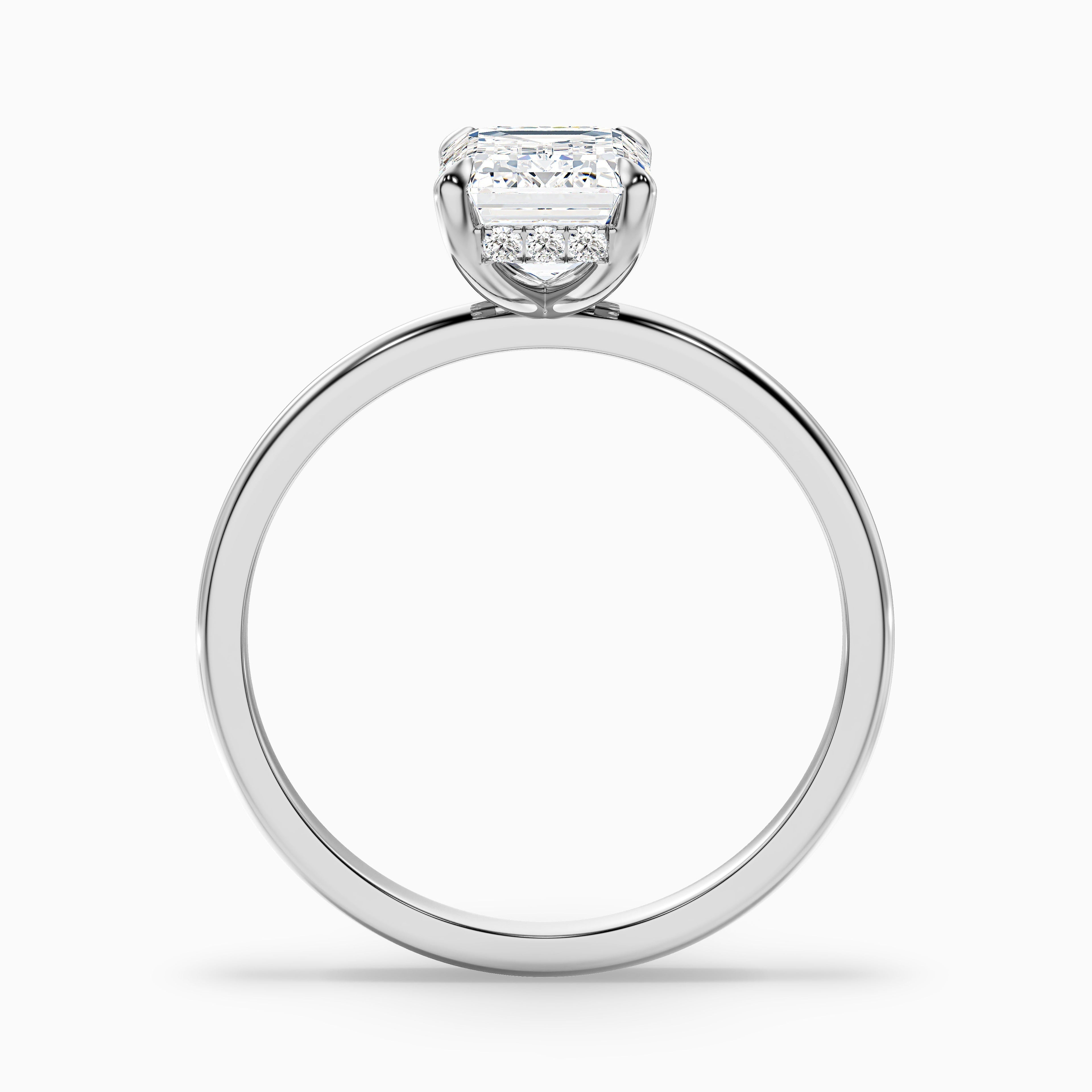 Emme 1 Carat Emerald Cut Hidden Halo Moissanite Diamond Ring in 14k White Gold