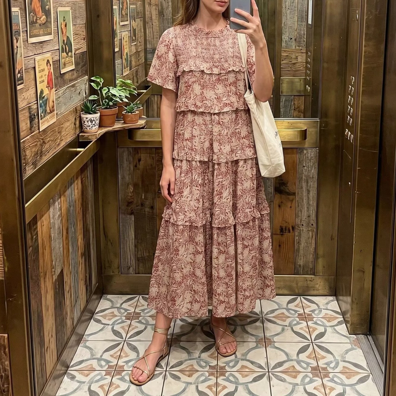 Spring Women Rayon Printed Cake Bohemian Casual Dress DestGlow