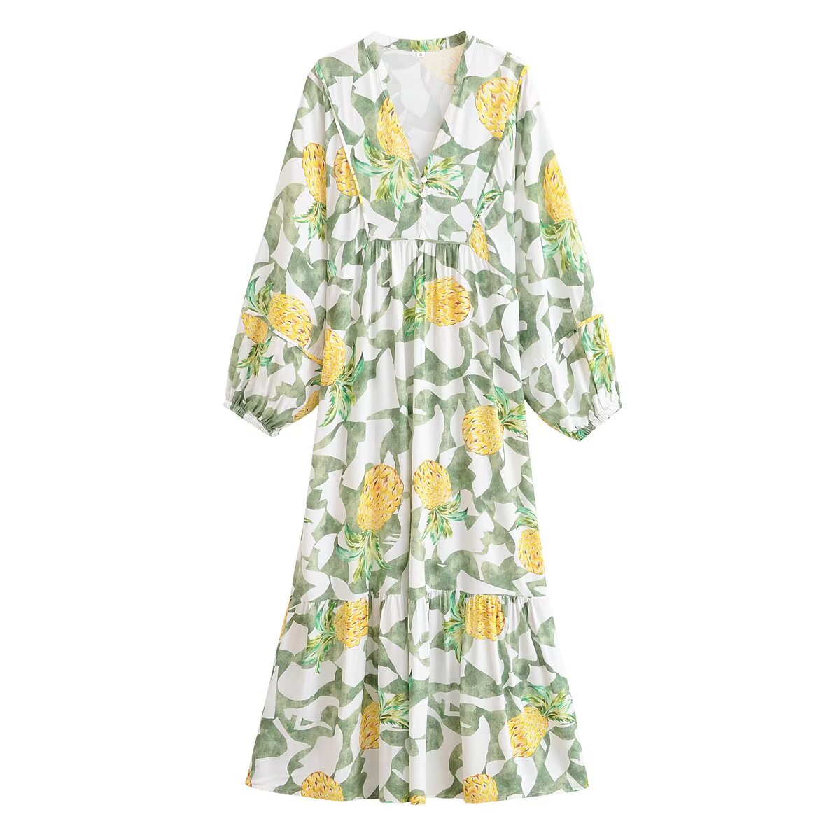 Women Clothing Autumn Rayon Printed Bohemian Vacation Loose Long Sleeve Dress DestGlow