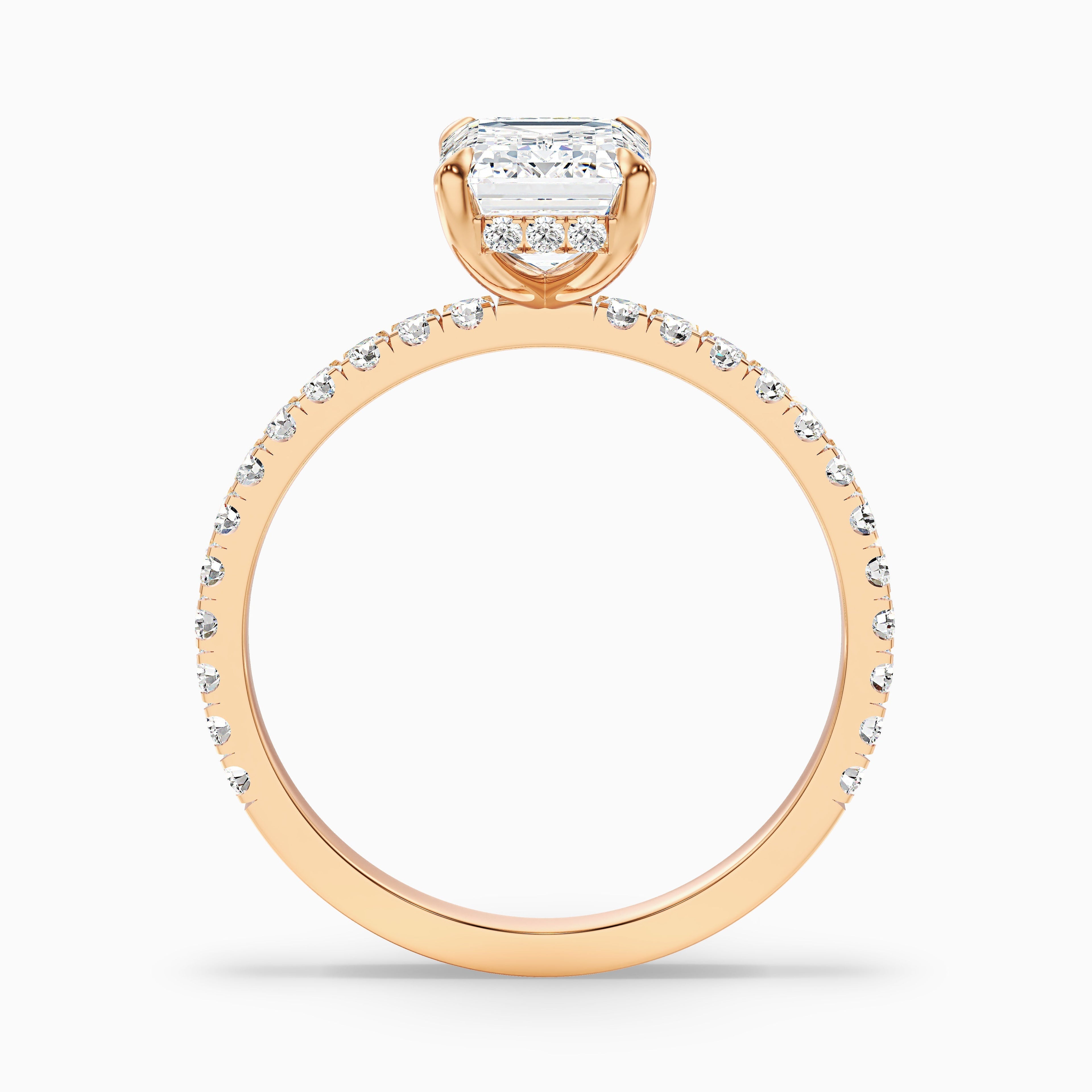 Ayla 1.5 Carat Emerald Cut Hidden Halo Pave Moissanite Diamond Ring in 925 Sterling Silver