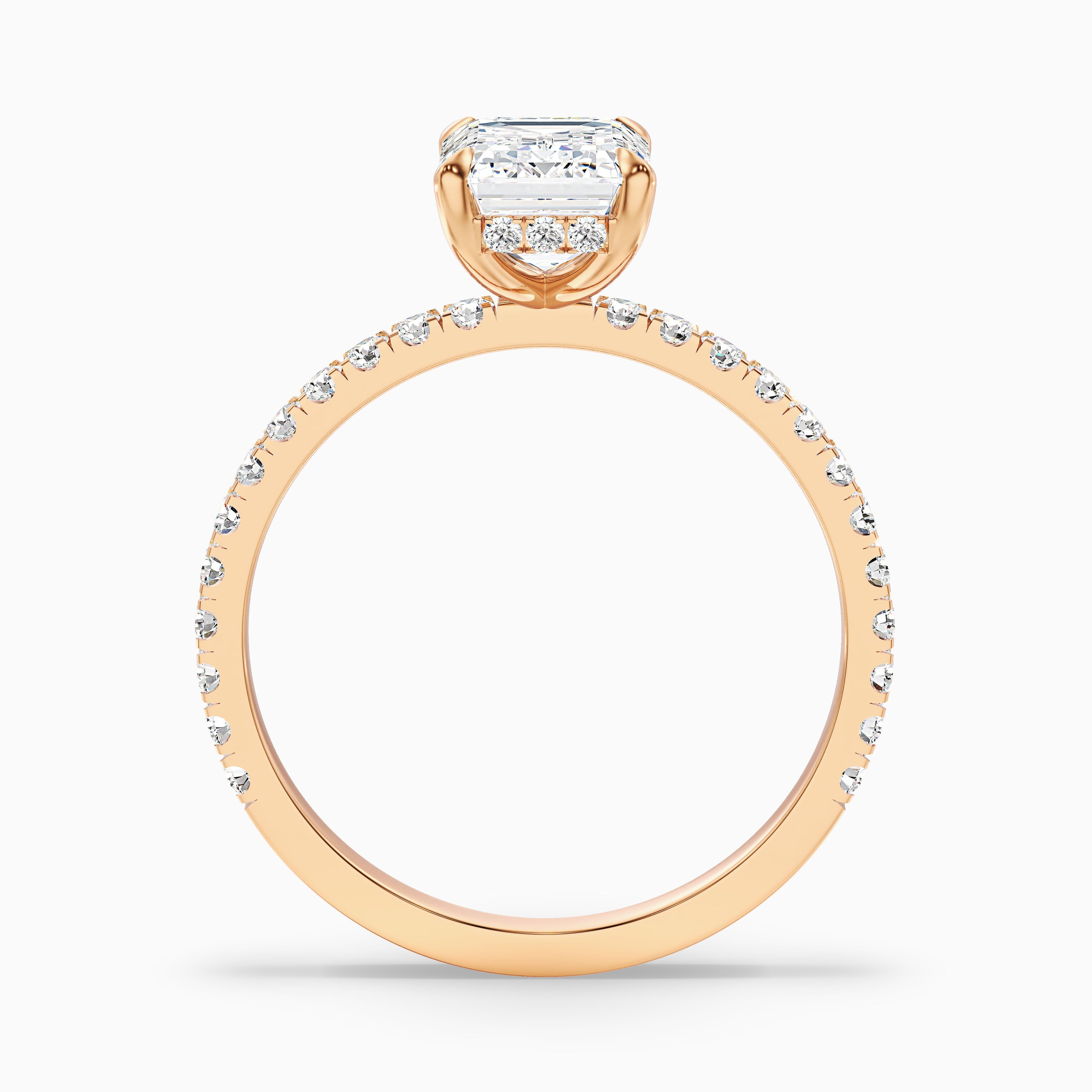 Emme 3 Carat Emerald Cut Hidden Halo Pave Lab Grown Diamond Ring in 18k Rose Gold