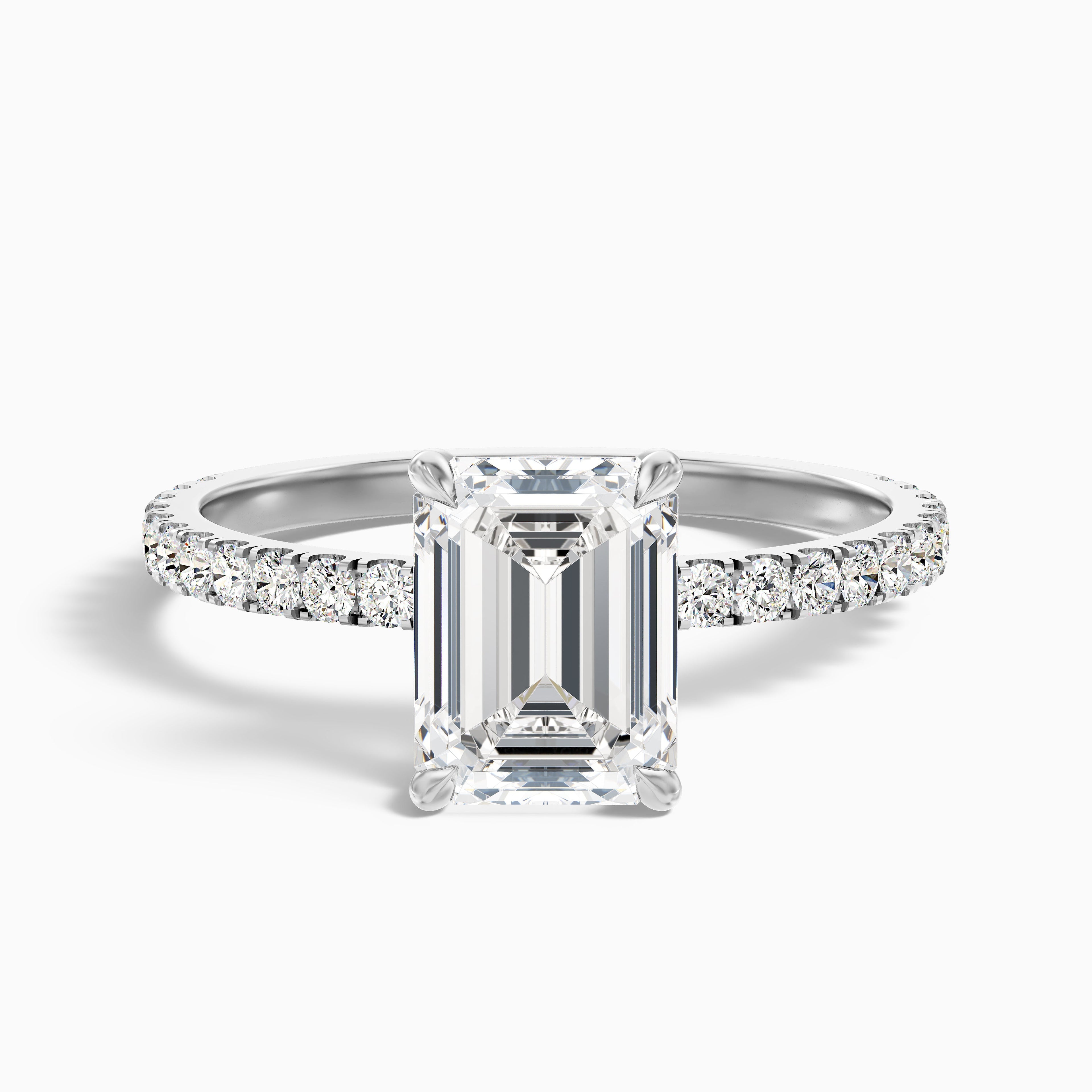 Ayla 5 Carat Emerald Cut Hidden Halo Pave Moissanite Diamond Ring in 14k Yellow Gold DestGlow
