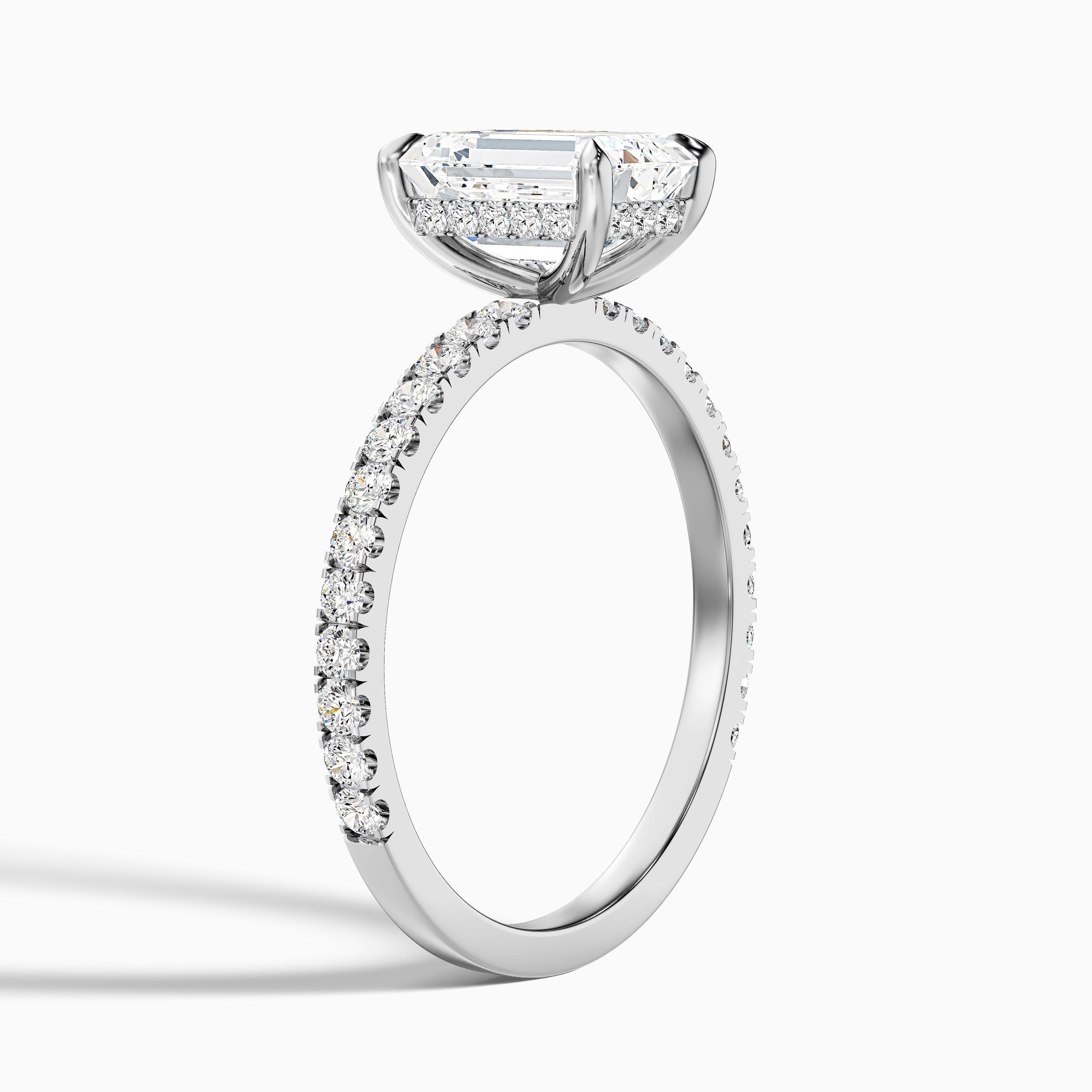 Emme 1 Carat Emerald Cut Hidden Halo Pave Lab Grown Diamond Ring in 14k Yellow Gold