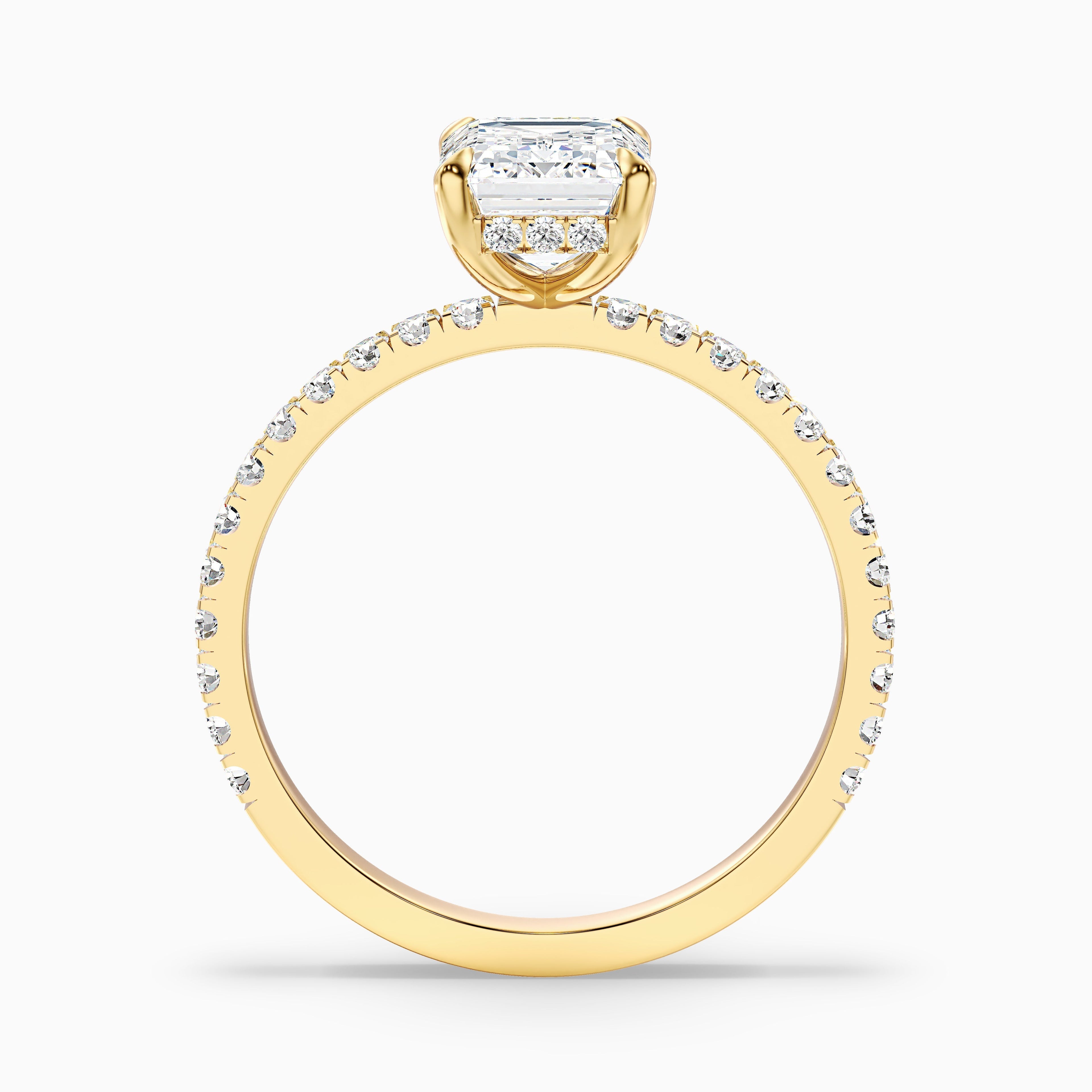Ayla 1.5 Carat Emerald Cut Hidden Halo Pave Moissanite Diamond Ring in 925 Sterling Silver