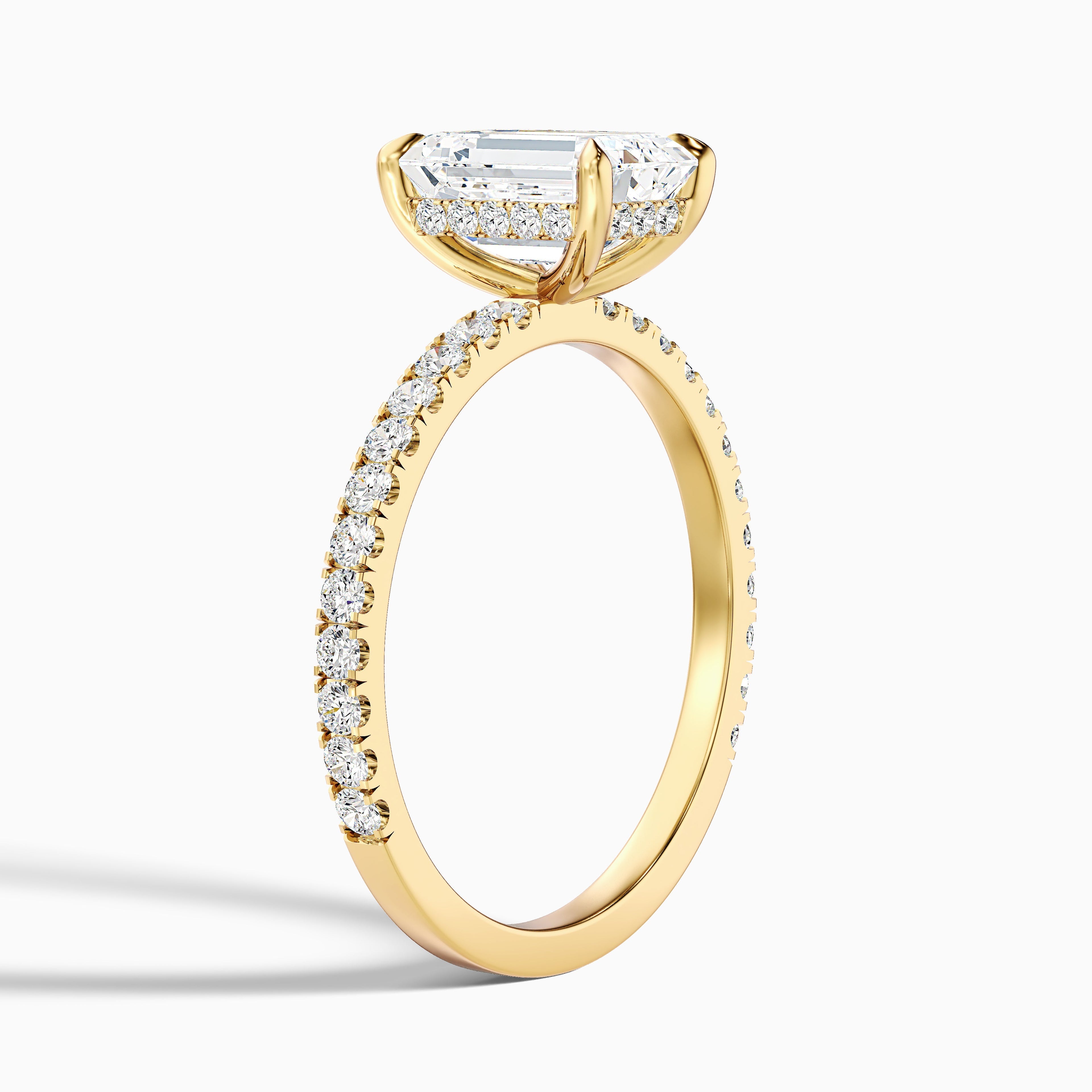 Emme 2 Carat Emerald Cut Hidden Halo Pave Lab Grown Diamond Ring in 14k White Gold