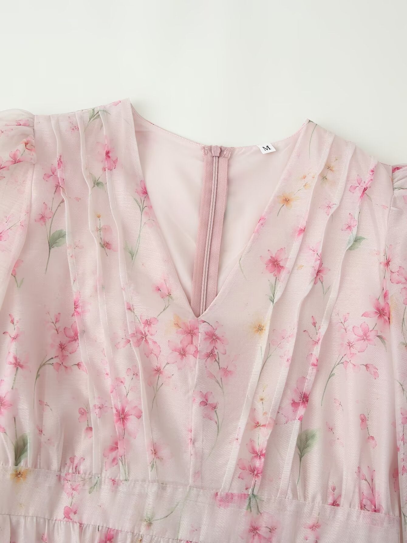 Women Clothing French Sweet Loose Printed Long Sleeve Laminated V neck Dress DestGlow