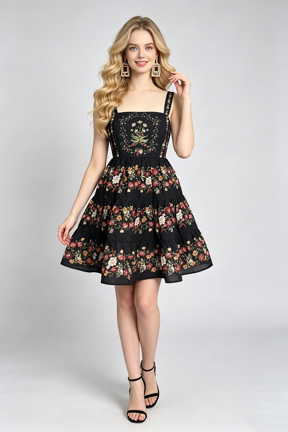 Women Floral Printed Halter With High Waist A Line Dress DestGlow