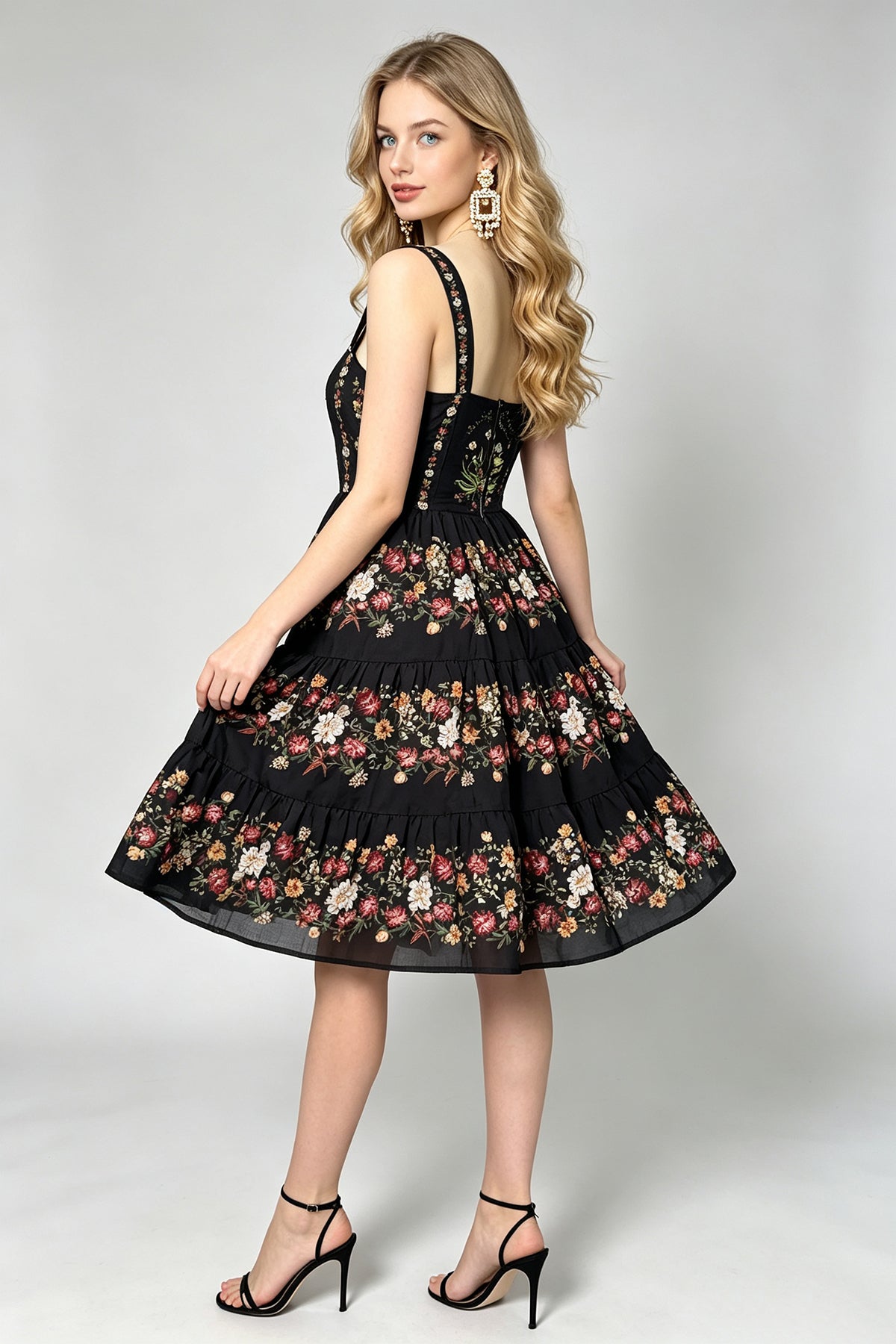 Women Floral Printed Halter With High Waist A Line Dress DestGlow