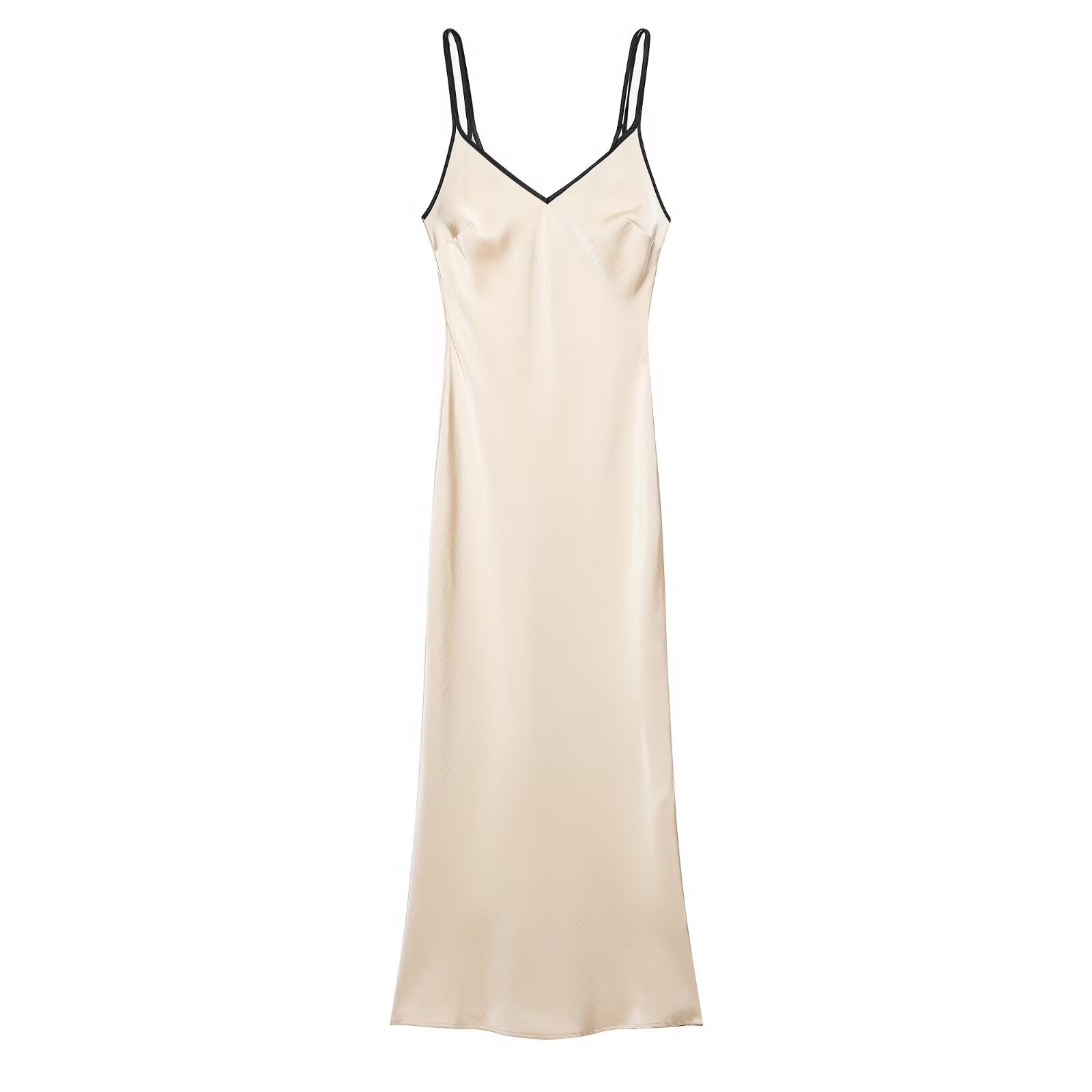 Women Clothing Summer Slim Fit Contrast Colors Trim Silk Satin Texture Dress DestGlow