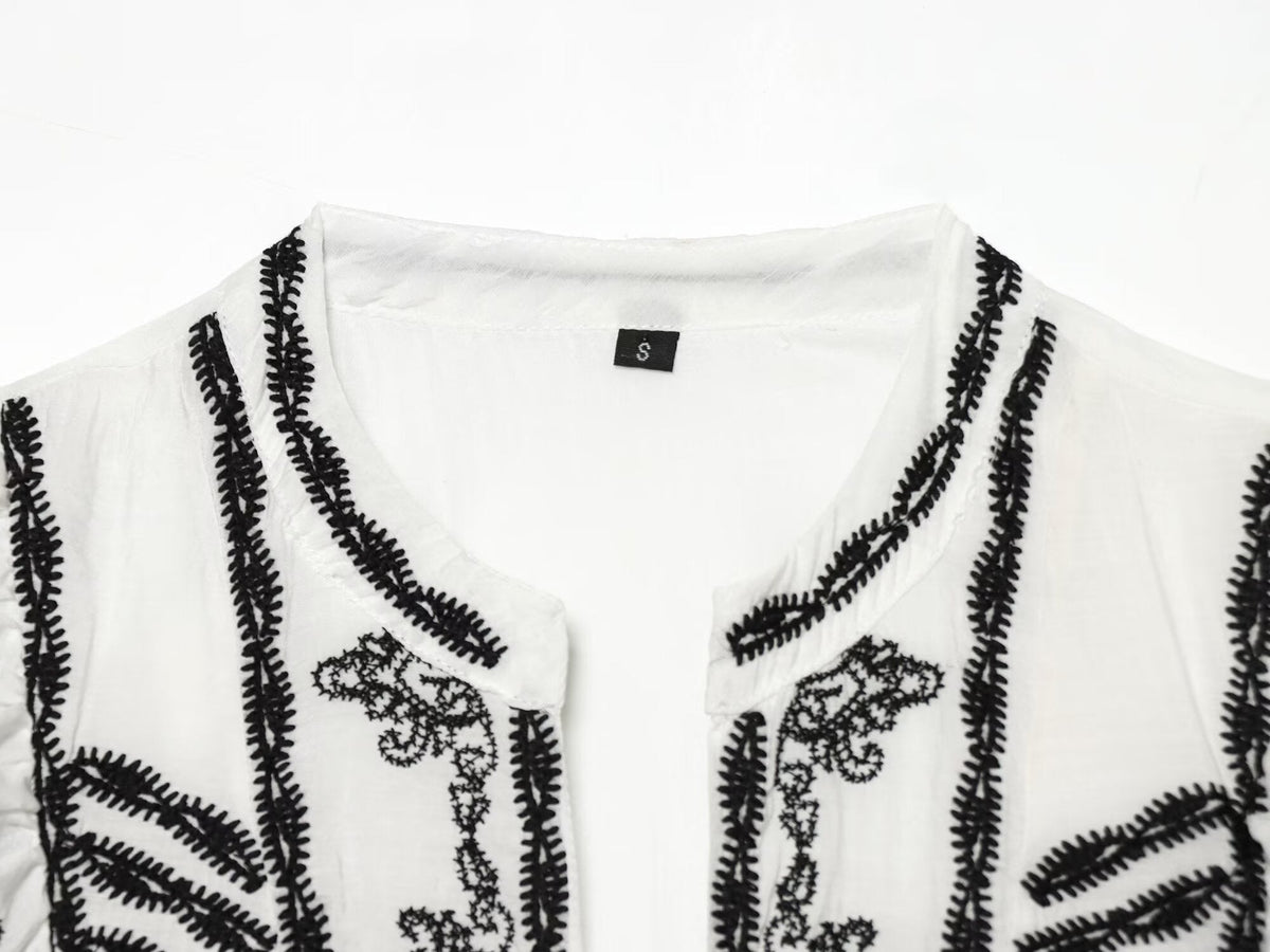 Women Clothing Summer Casual Loose Contrast Color Embroidered Dress DestGlow