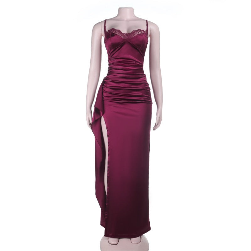 Cami Dress Pleated Waist Tight High Slit Slim Fit Sexy Party Formal Dress DestGlow