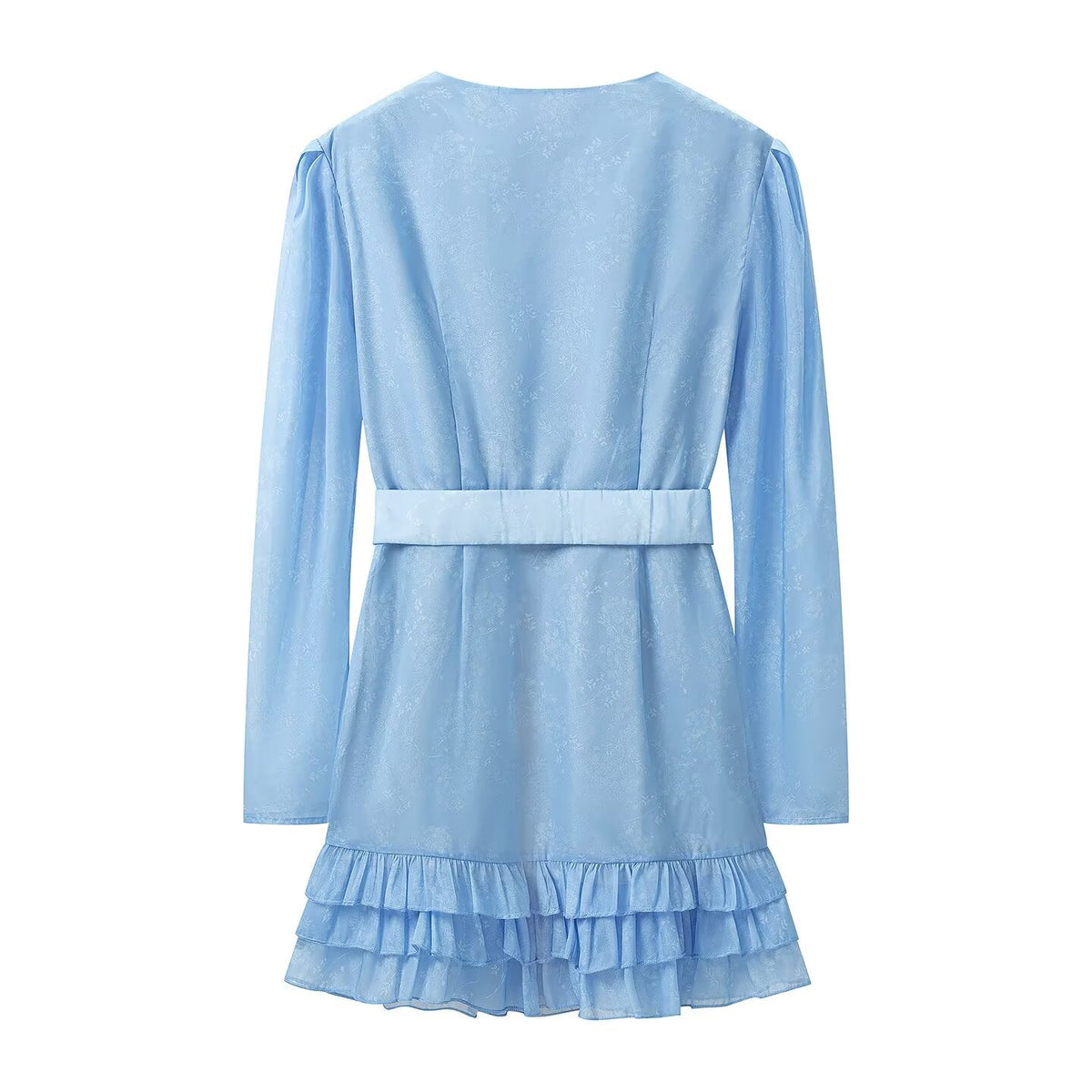 Waist Controlled Long Sleeves Ruffled Short Dress Early Autumn DestGlow