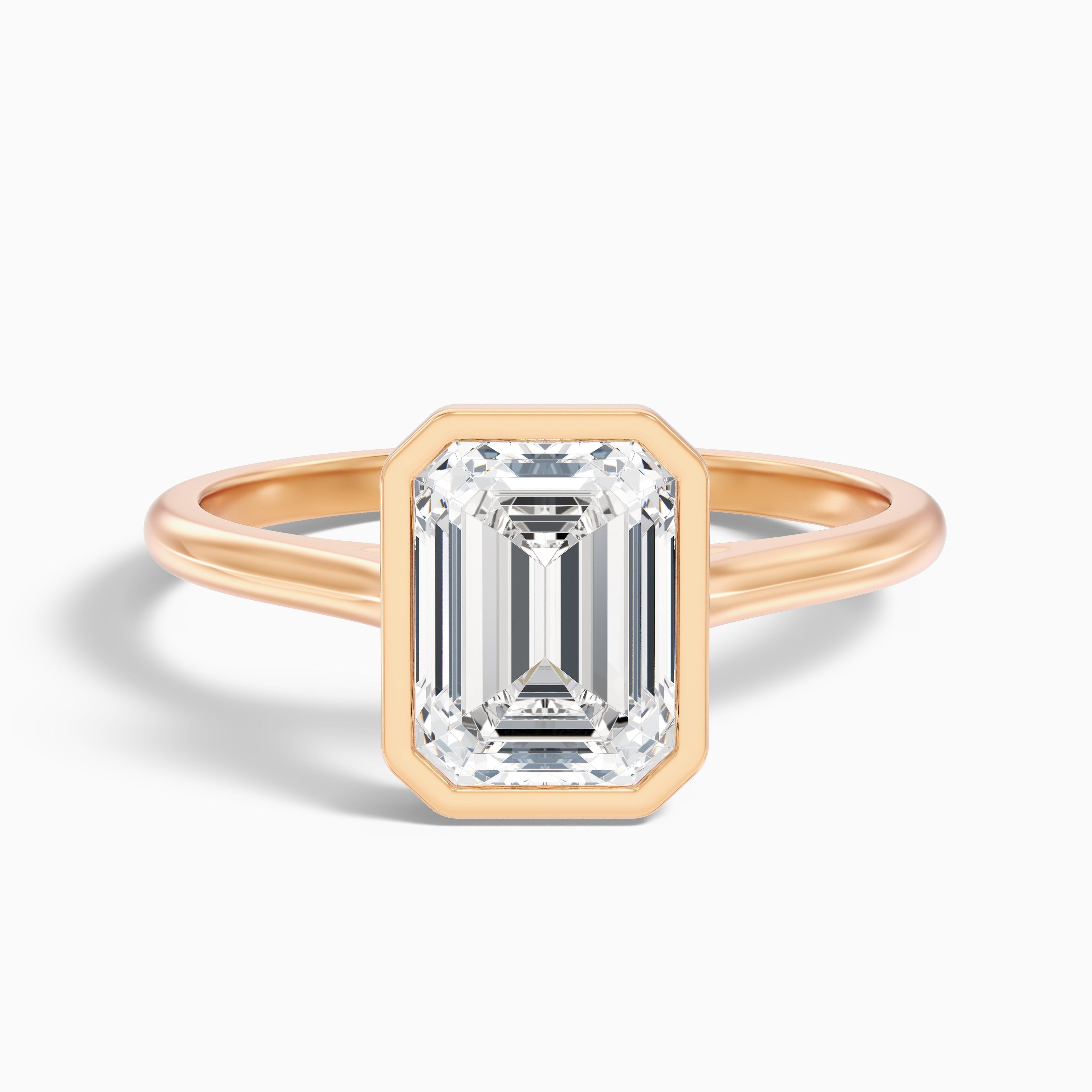 Eryn 1 Carat Emerald Cut Bezel Set Lab Grown Diamond Ring in 18k Rose Gold