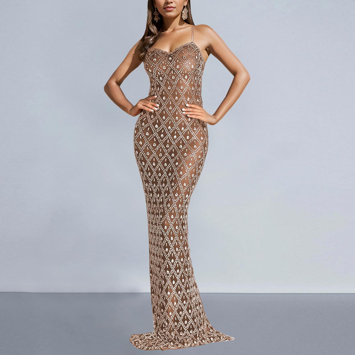 Women Sexy Strap Rhinestone Hip Wrapped Dinner Dress DestGlow