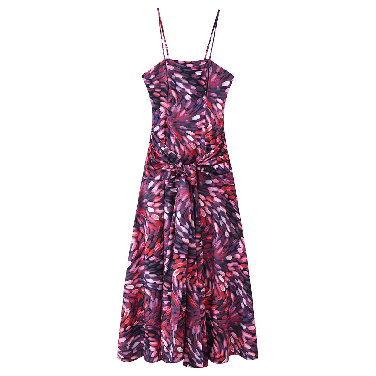 Women Clothing Autumn Sexy Printed Waist Strap Large Swing Dress DestGlow