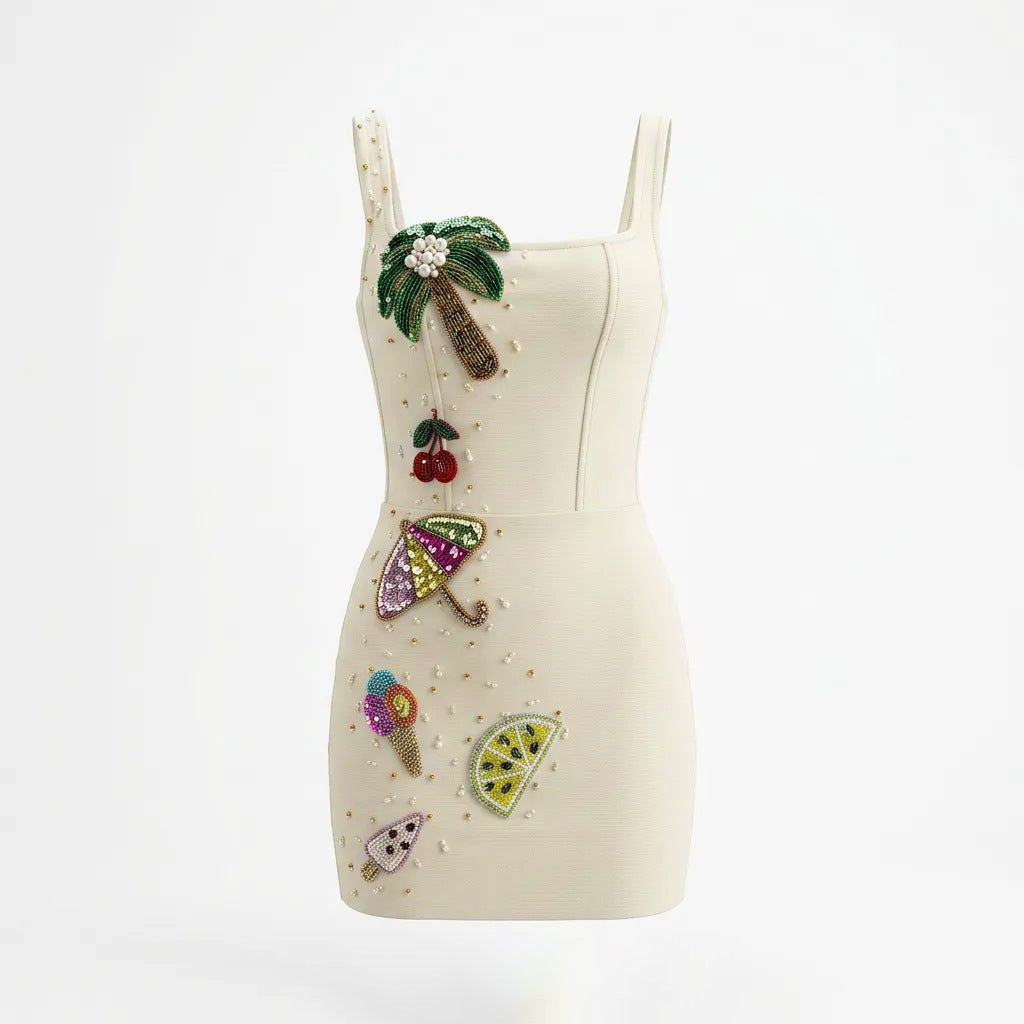 Sexy Three Dimensional Pattern Decoration Slim Short Sling Bandage One Piece Dress DestGlow