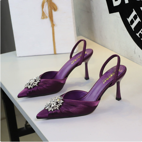 Diamond Snowflake Decorative Stiletto Heel Sandals Women Pointed Toe Shallow Mouth Back Empty Back Strap Women Shoes DestGlow