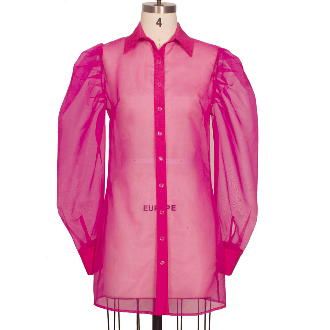 Spring Summer Women Clothing Puff Sleeve Top Long Sleeve Organza Cardigan Dress plus Size Suit for Women by Ragazza
